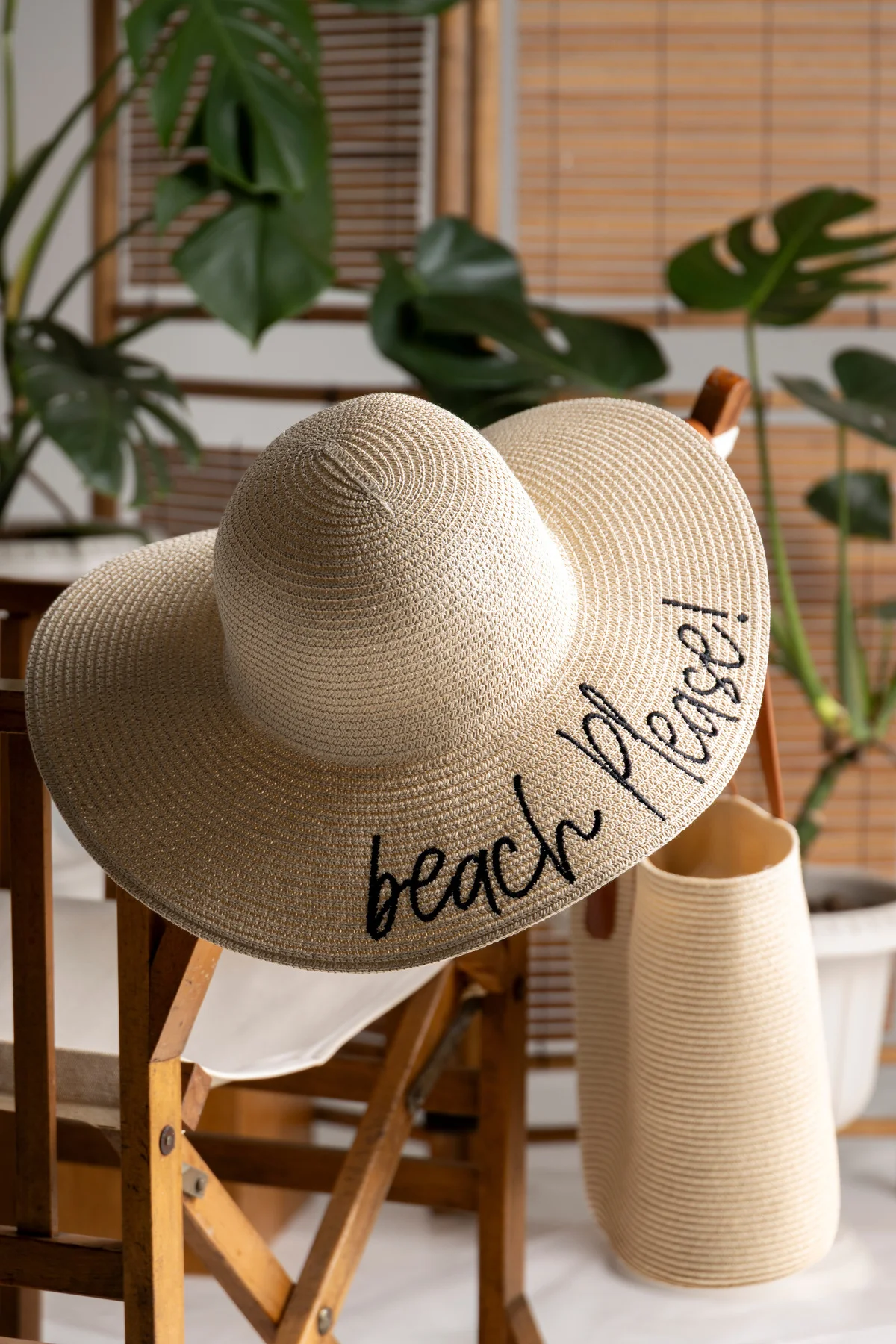 Beach Please Nakışlı Bej Hasır Şapka Hsr2029 - Luminos Butik Görsel 4
