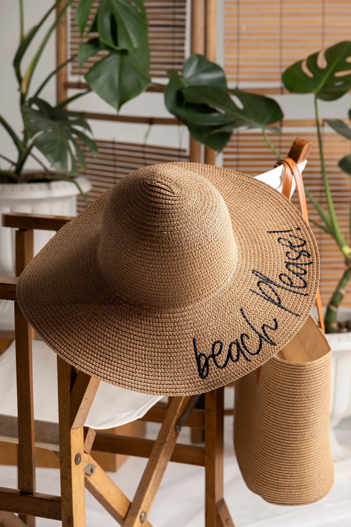 Beach Please Nakışlı Camel Hasır Şapka Hsr2029 - Luminos Butik Görsel 3