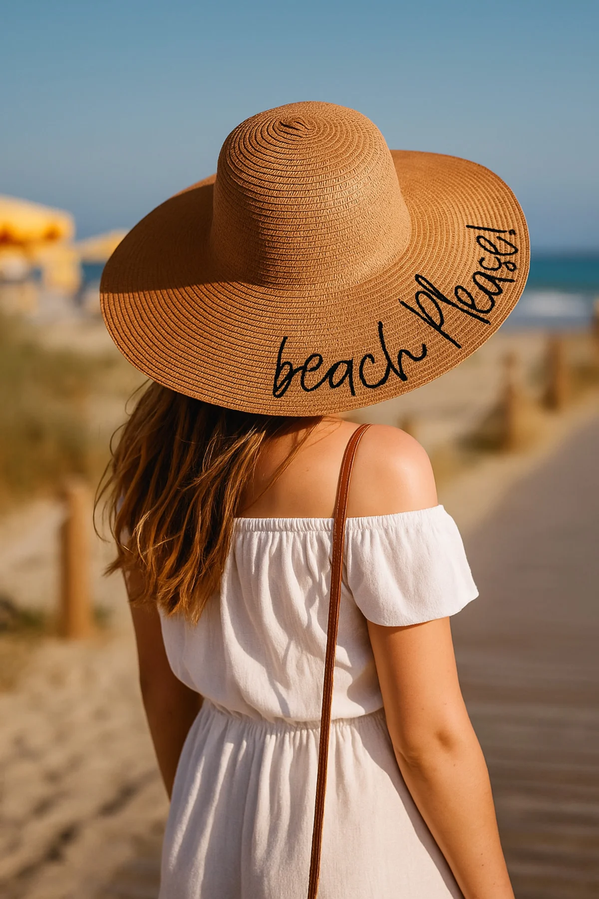 Beach Please Nakışlı Camel Hasır Şapka Hsr2029 - Luminos Butik Görsel 4
