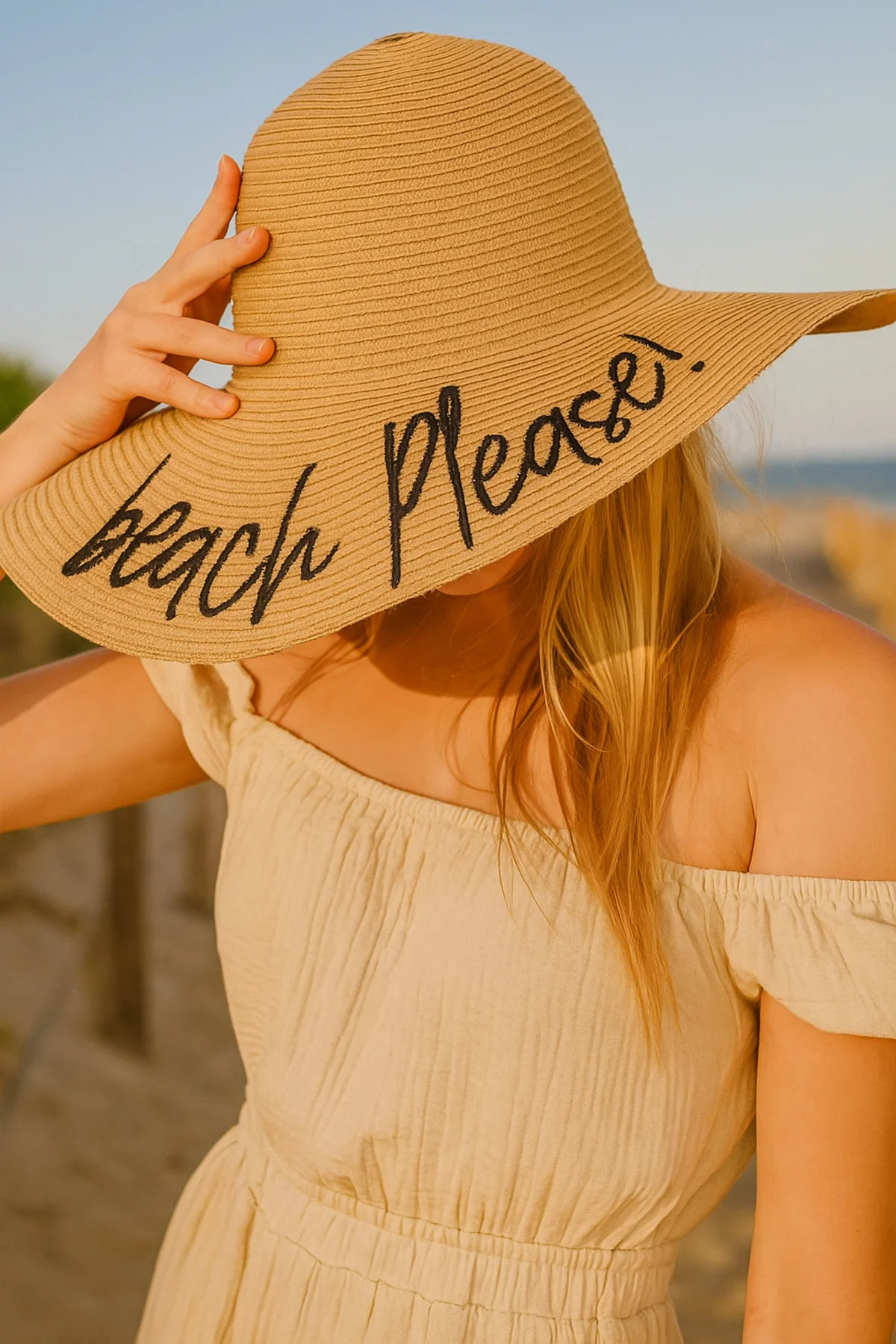 Beach Please Nakışlı Camel Hasır Şapka Hsr2029 - Luminos Butik Görsel 5
