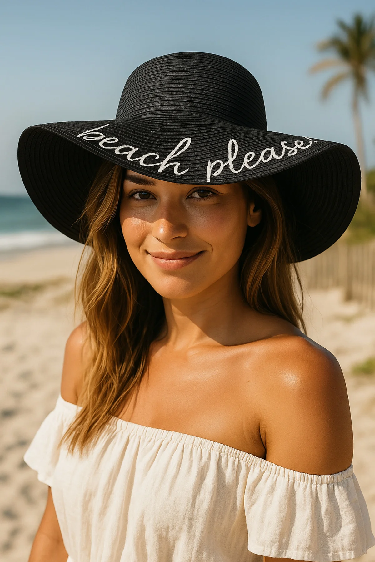 Beach Please Nakışlı Siyah Hasır Şapka Hsr2029 - Luminos Butik Görsel 4