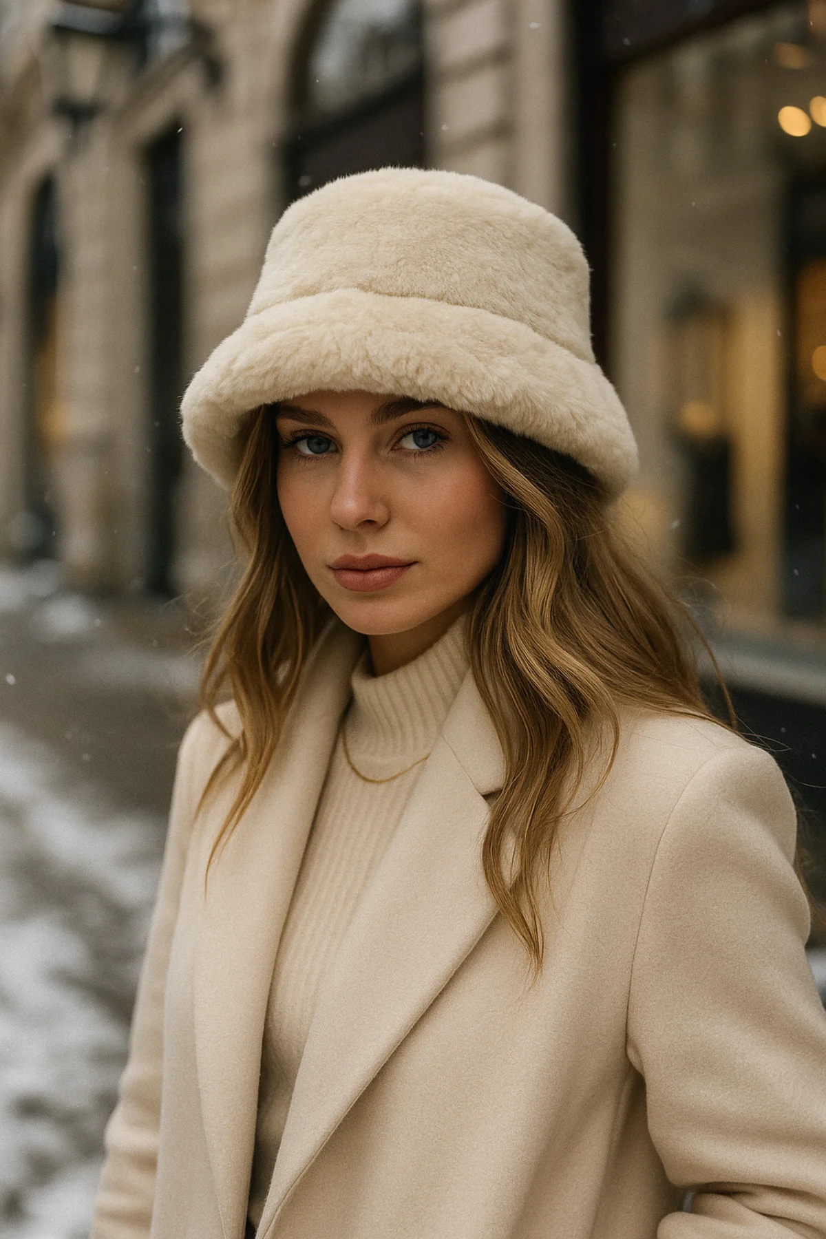 İthal Bej Tüylü Bucket Şapka - Premium Trend Kış Şapkası - Canlı Bej Renkli Aksesuar Spk1102-1 - Luminos Butik Görsel 4