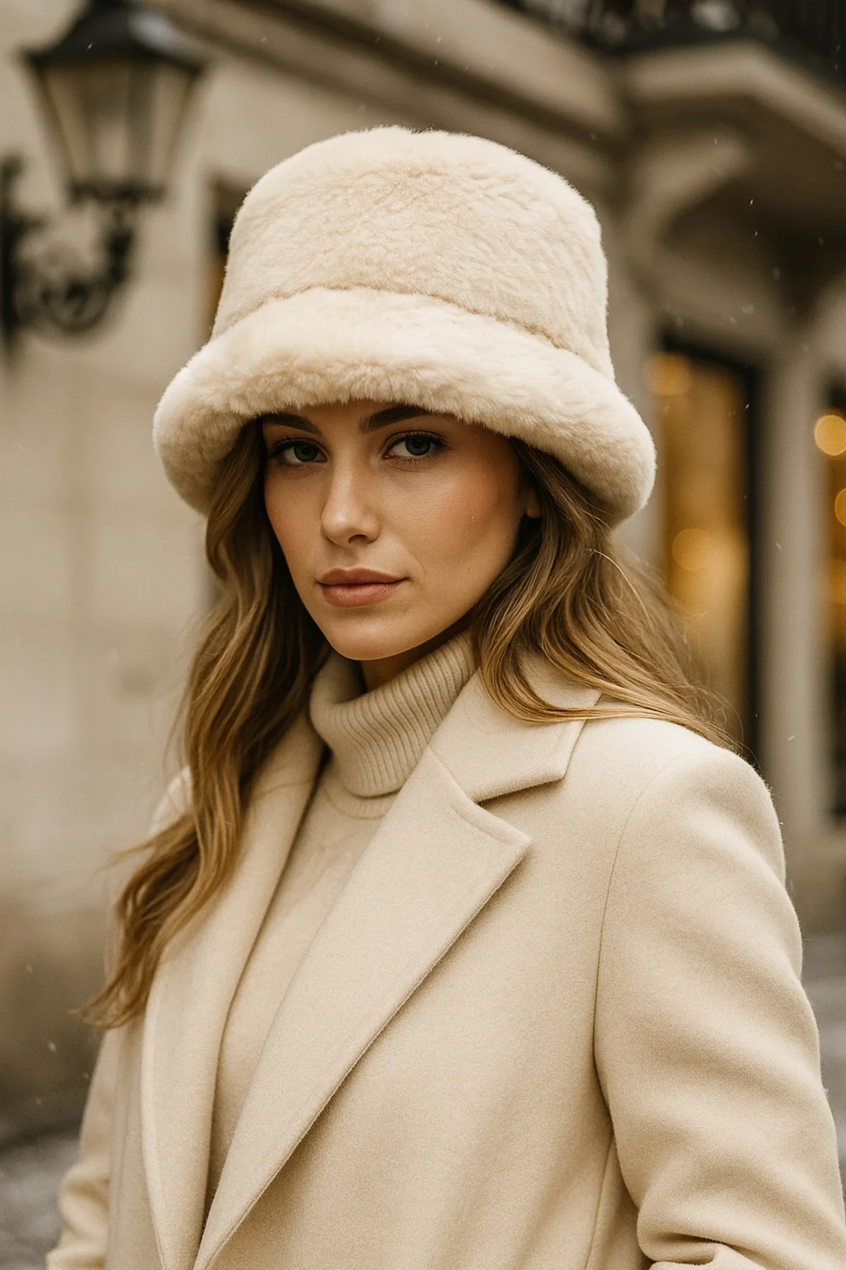İthal Bej Tüylü Bucket Şapka - Premium Trend Kış Şapkası - Canlı Bej Renkli Aksesuar Spk1102-1 - Luminos Butik Görsel 3