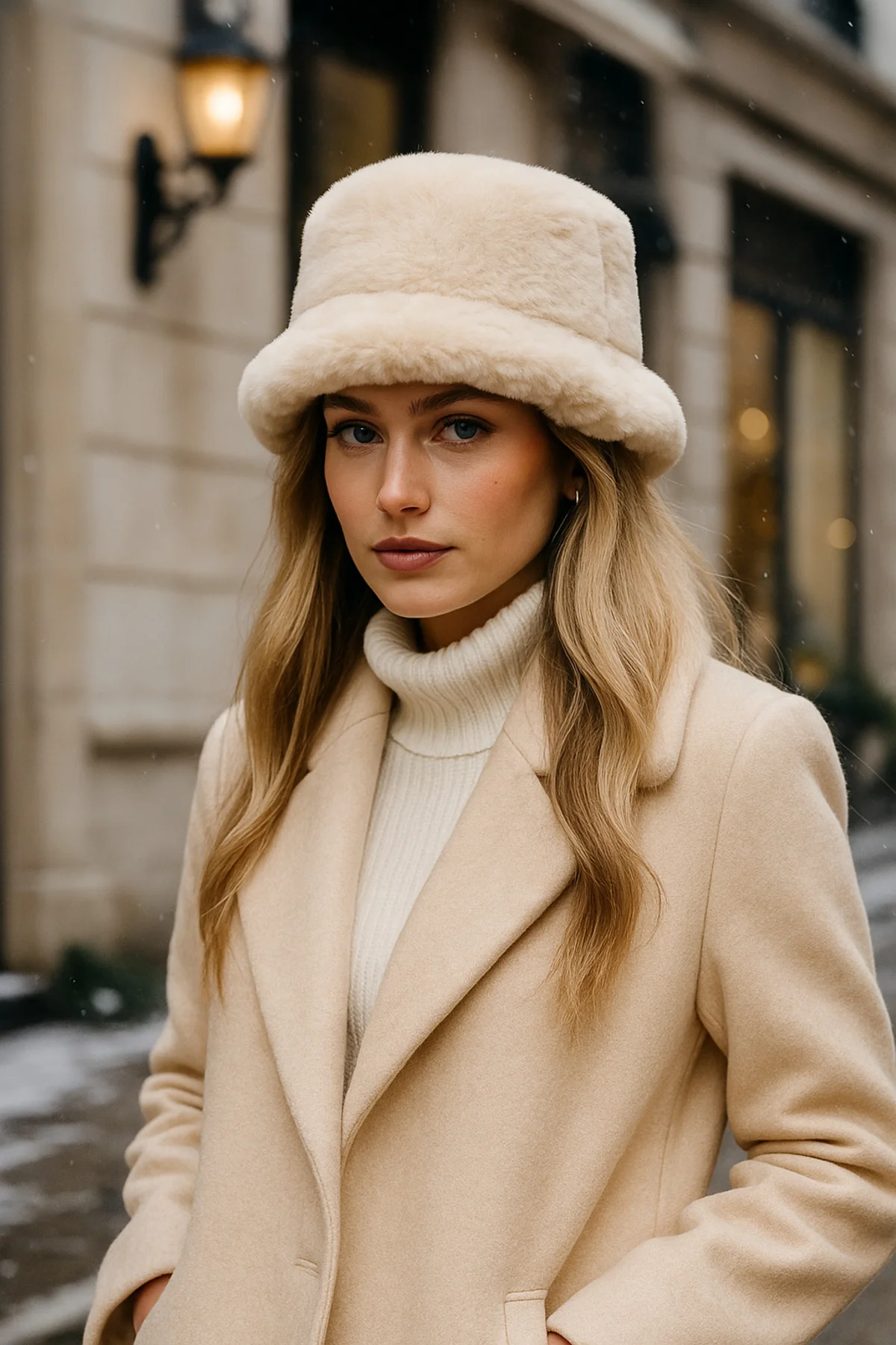 İthal Bej Tüylü Bucket Şapka - Premium Trend Kış Şapkası - Canlı Bej Renkli Aksesuar Spk1102-1 - Luminos Butik Görsel 5