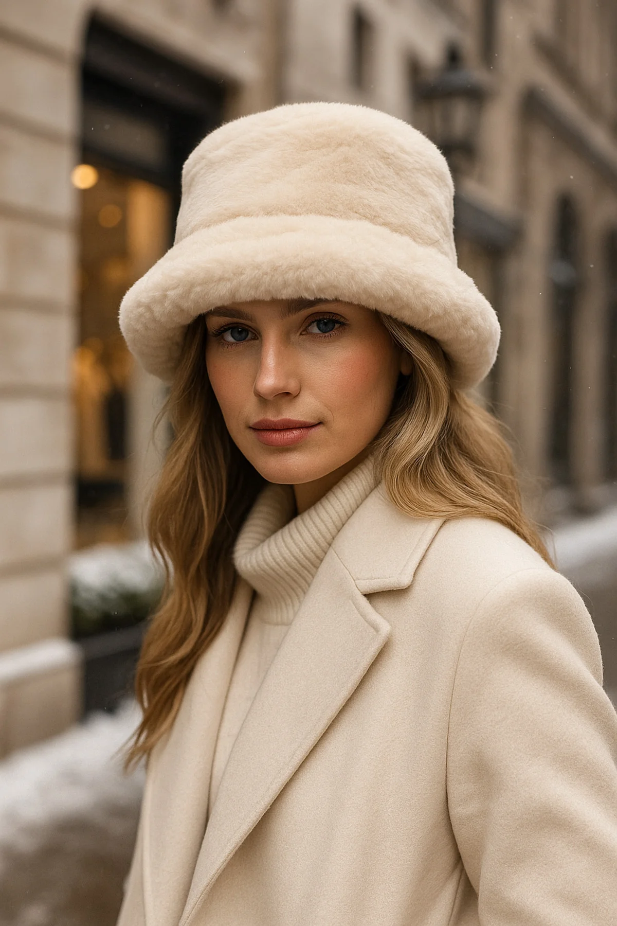 İthal Bej Tüylü Bucket Şapka - Premium Trend Kış Şapkası - Canlı Bej Renkli Aksesuar Spk1102-1 - Luminos Butik Görsel 2
