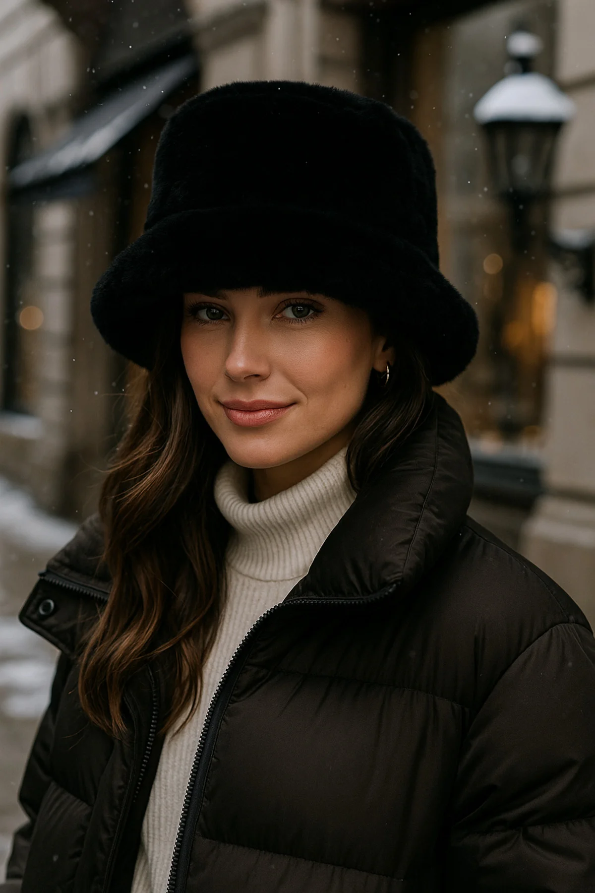 İthal Siyah Tüylü Bucket Şapka - Premium Trend Kış Şapkası - Canlı Siyah Renkli Aksesuar Spk1102-1 - Luminos Butik Görsel 2