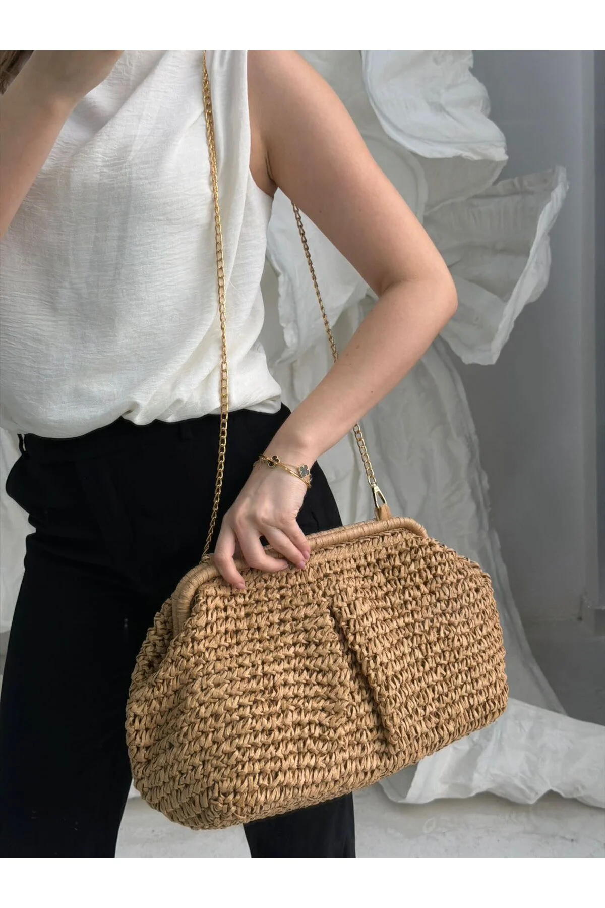 Zincirli Camel Hasır Çanta CNT1040 - Luminos Butik Görsel 2