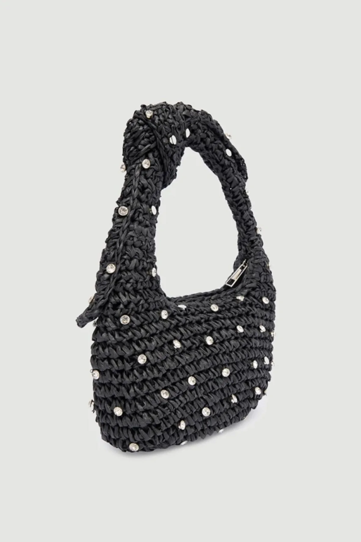 Taş Detaylı El Örgüsü Siyah Hasır Çanta 18x24 Cm CNT1048 - Luminos Butik Görsel 5