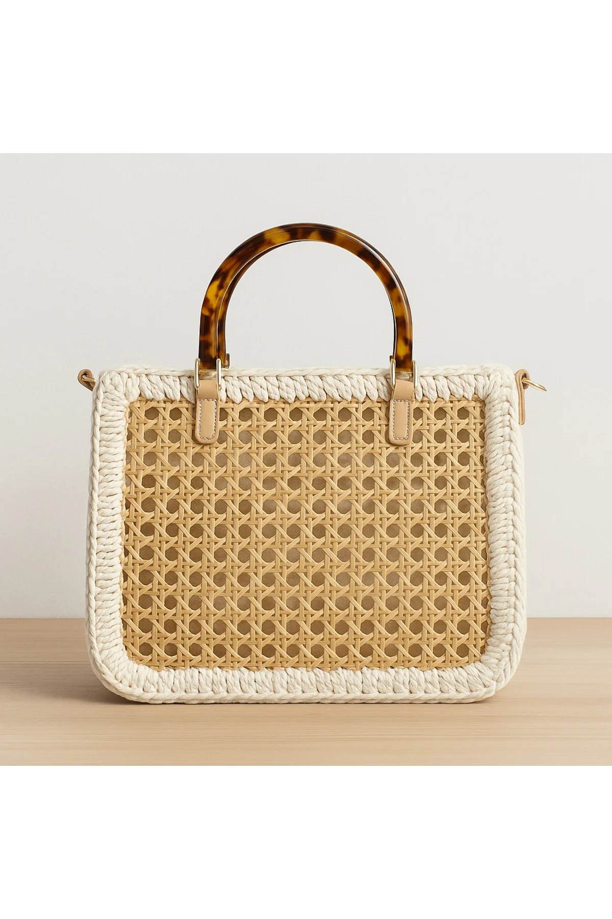 El Yapımı Rattan Camel Örgü Çanta – Bambu Kulplu Doğal Yazlık Model 26x33 Cm CNT1046 - Luminos Butik Görsel 3