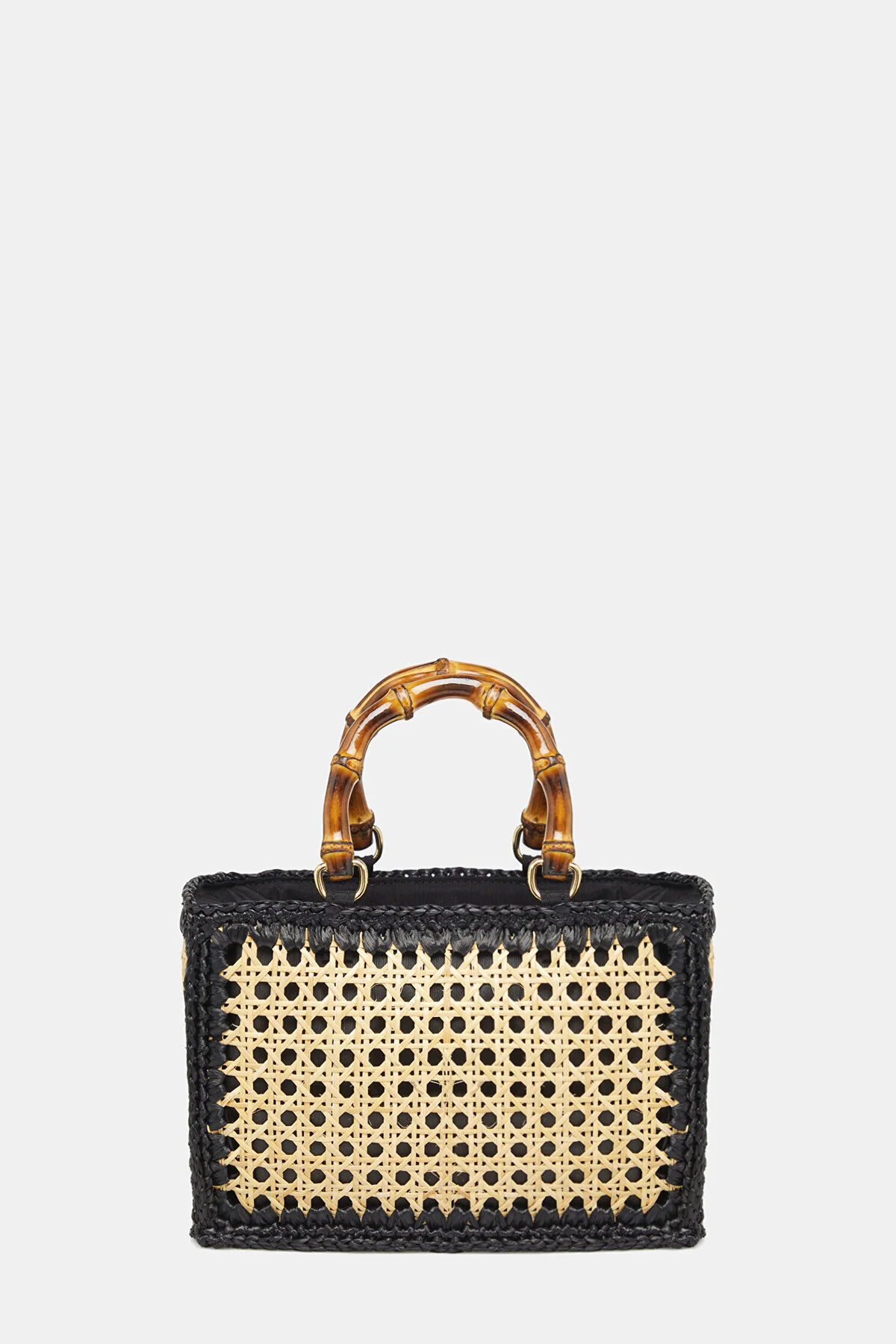 El Yapımı Rattan Bej Örgü Çanta – Bambu Kulplu Doğal Yazlık Model 26x33 Cm CNT1046 - Luminos Butik Görsel 5