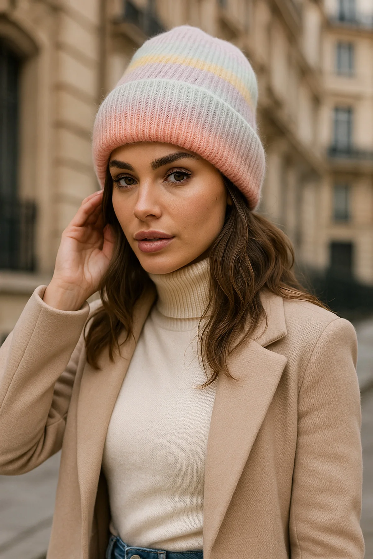 Pastel Degrade Desenli %100 Yün Bere - Mavi/mor Şık Ve Sıcak Günlük Kullanım Için Ideal Bere1132-1 - Luminos Butik Görsel 2