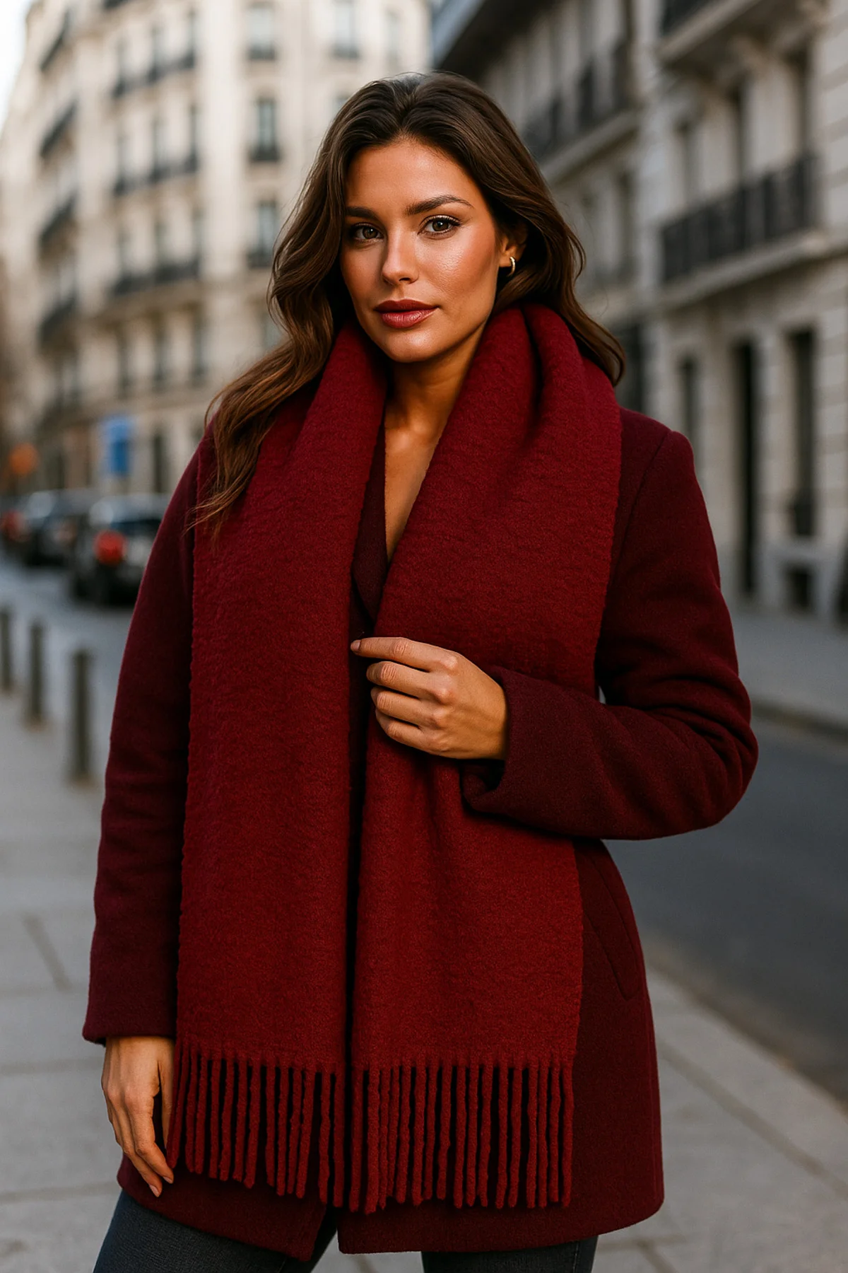 Kadın Bordo Düz Püsküllü Atkı Şal 45x210 Cm Sal1257 - Luminos Butik Görsel 5