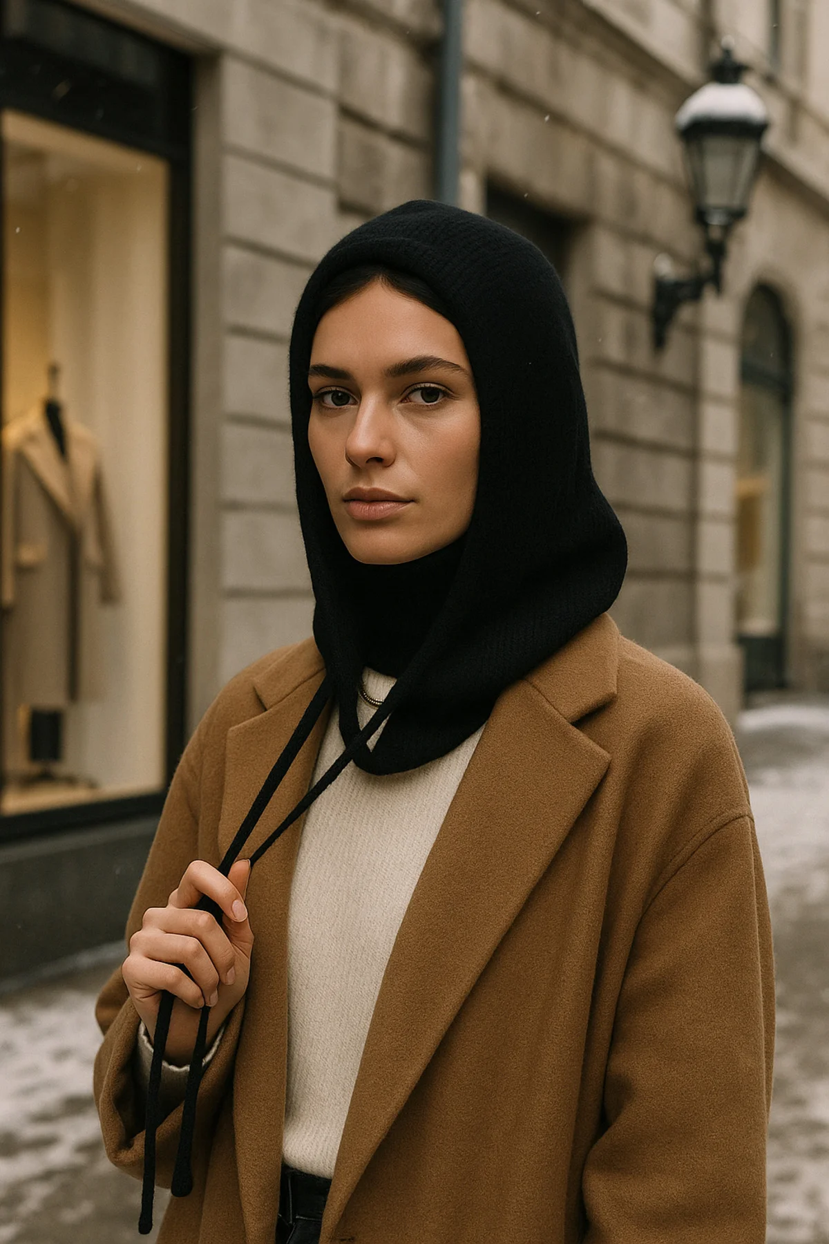 Kadın Triko Siyah Balaklava Boyunluk Şapka BYN05 - Luminos Butik Görsel 4