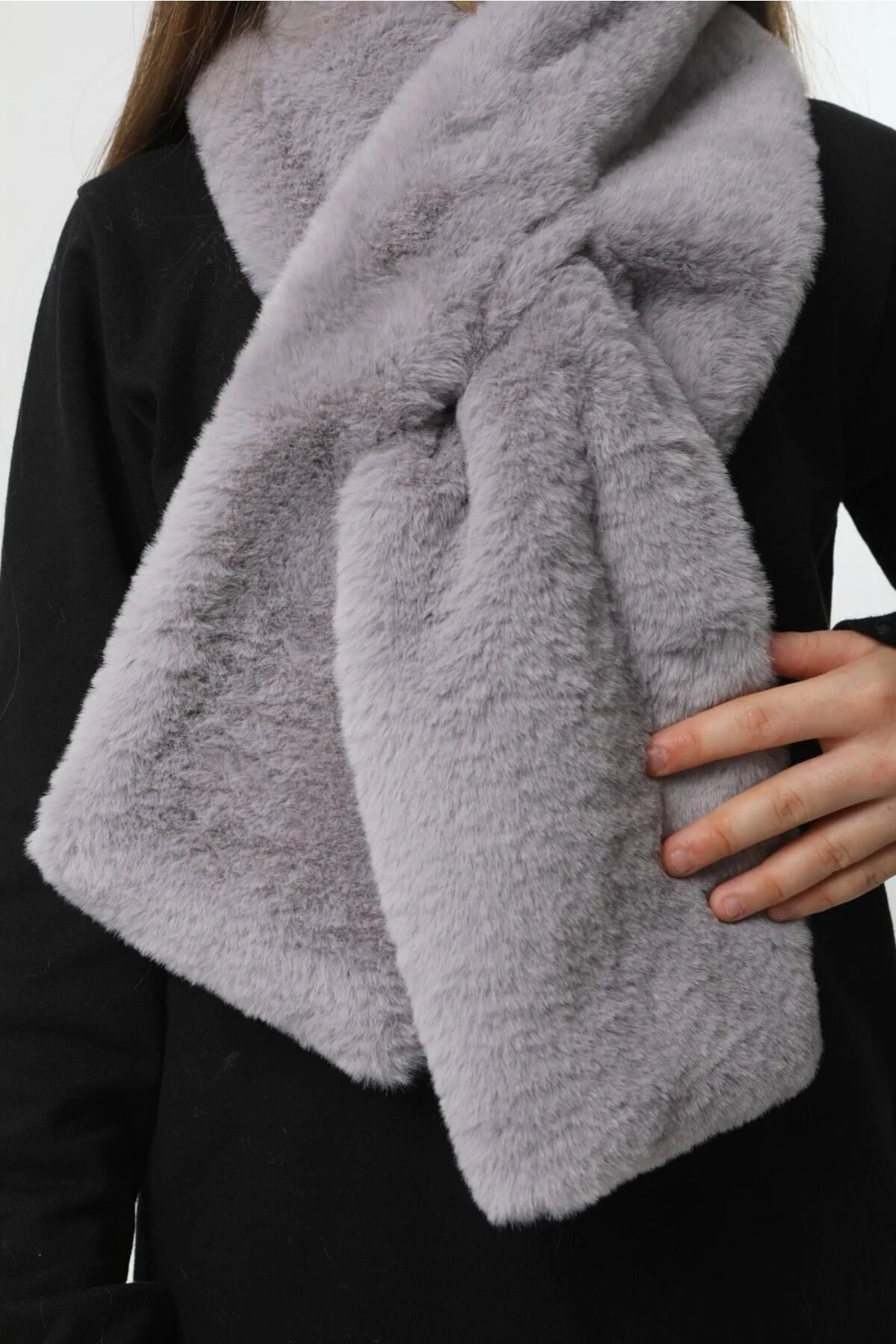 Kız Çocuk Antrasit Peluş Kaşkol Boyunluk Atkı Byn001 - Luminos Butik Görsel 4