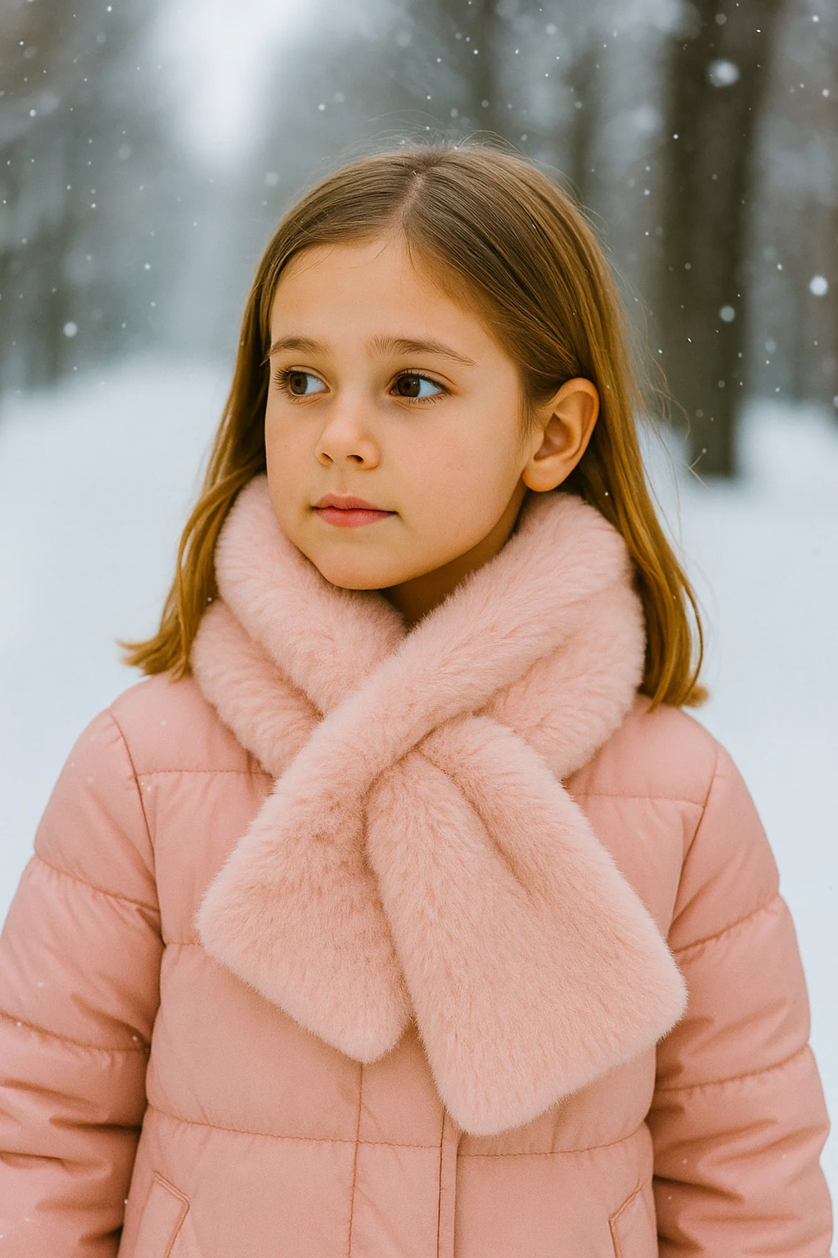 Kız Çocuk Pembe Peluş Kaşkol Boyunluk Atkı Byn001 - Luminos Butik Görsel 2