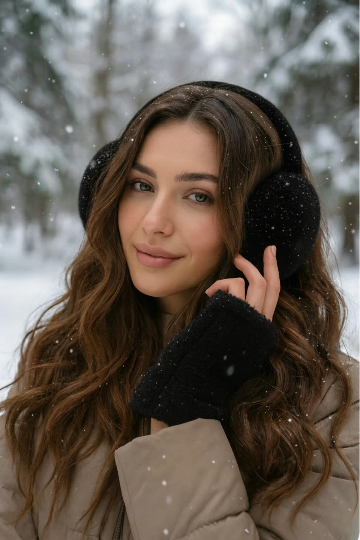 İthal Siyah Peluş Eldiven Kulaklık Set - Luminos Butik Görsel 4