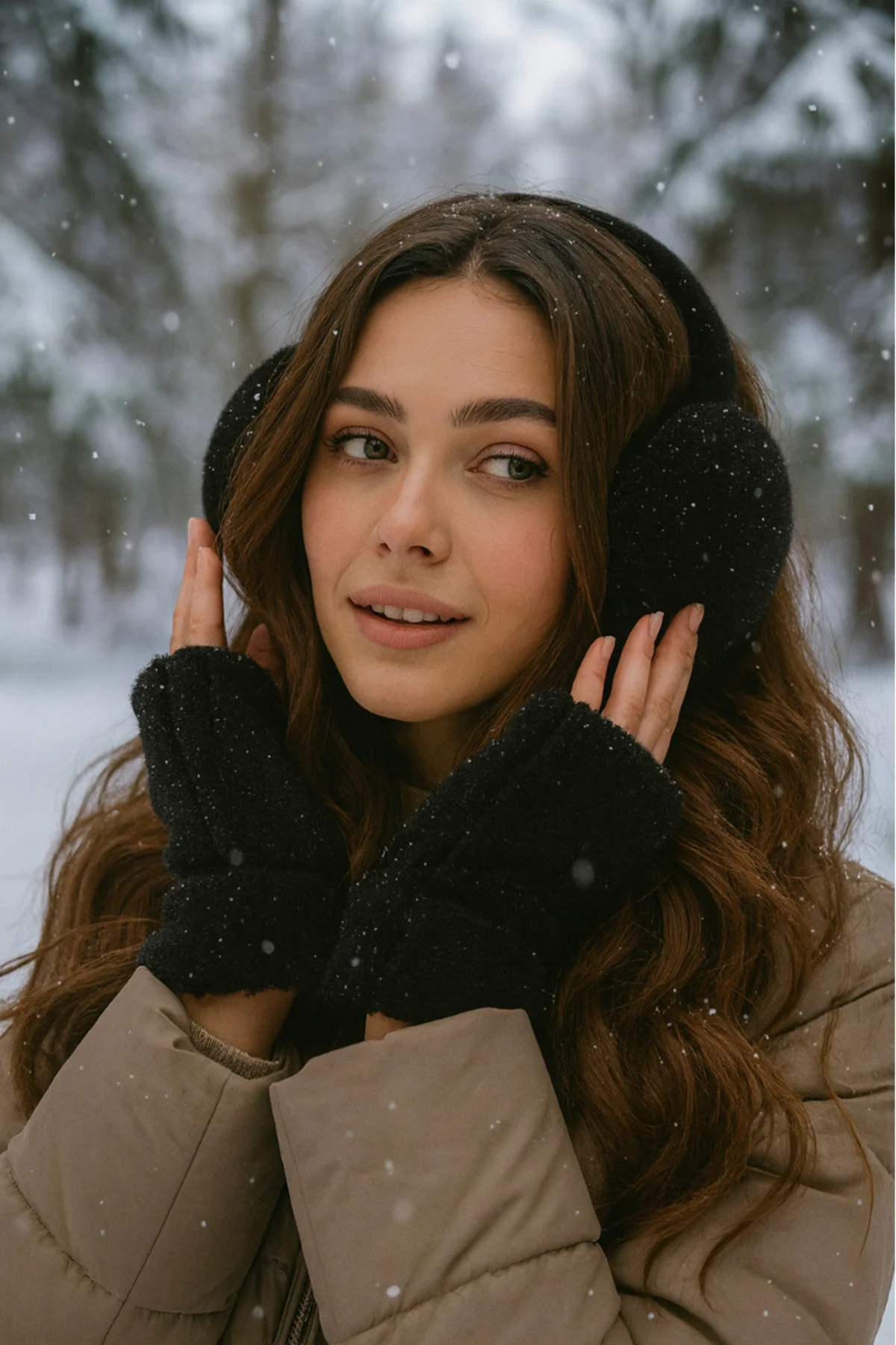İthal Siyah Peluş Eldiven Kulaklık Set - Luminos Butik Görsel 2