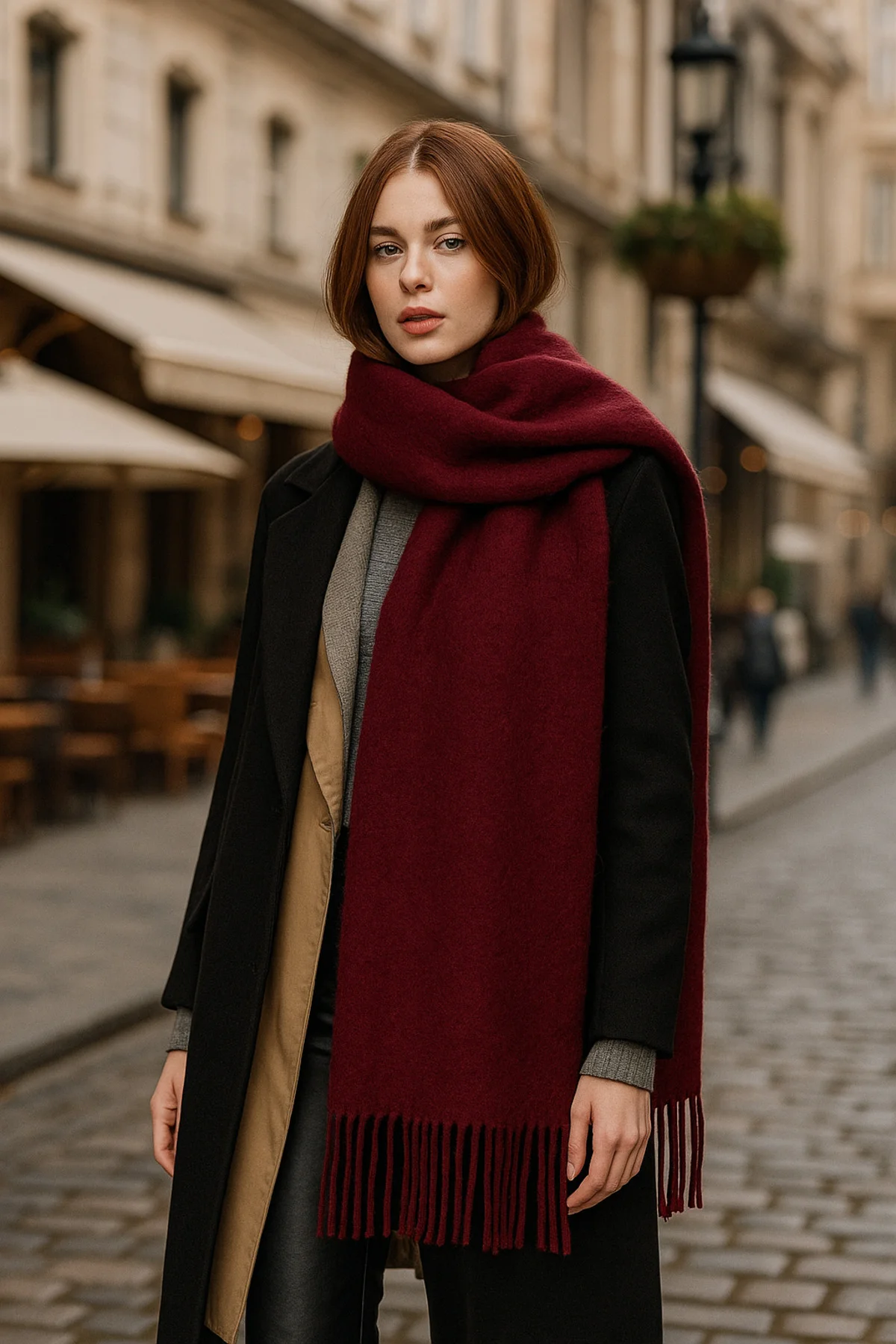 Kadın Basic Bordo Püsküllü Buklet Atkı - Şal 45x200 Cm Sal1285 - Luminos Butik Görsel 4