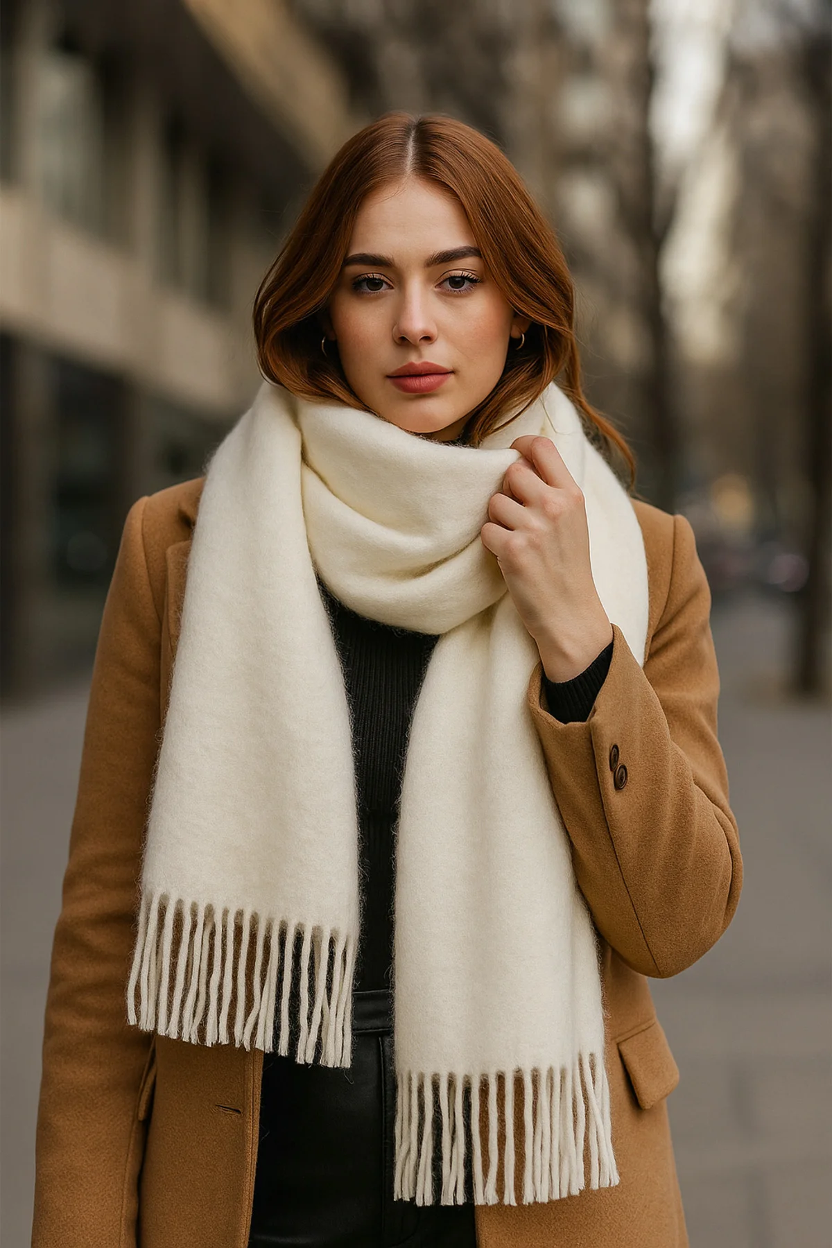 Kadın Basic Ekru Püsküllü Buklet Atkı - Şal 45x200 Cm Sal1285 - Luminos Butik Görsel 5