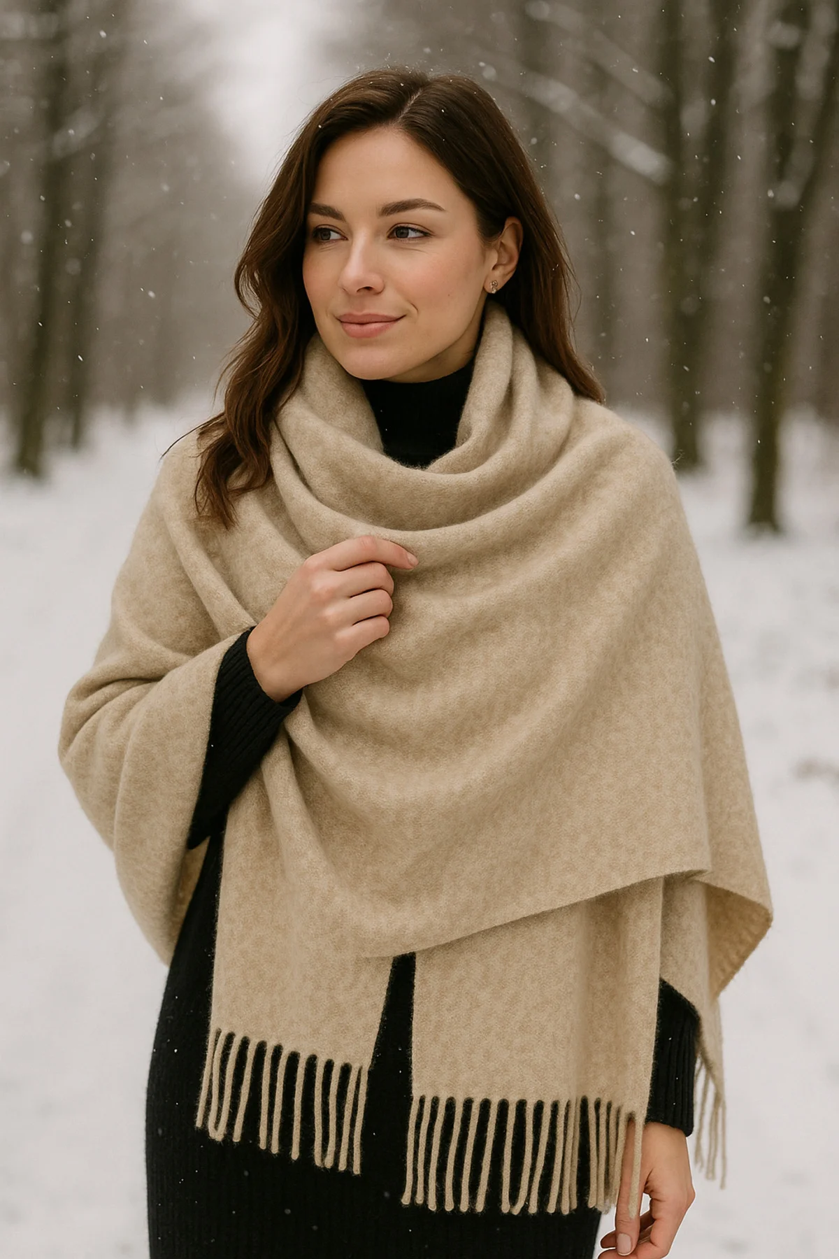 Kadın Basic Vizon Püsküllü Buklet Atkı - Şal 45x200 Cm Sal1285 - Luminos Butik Görsel 3