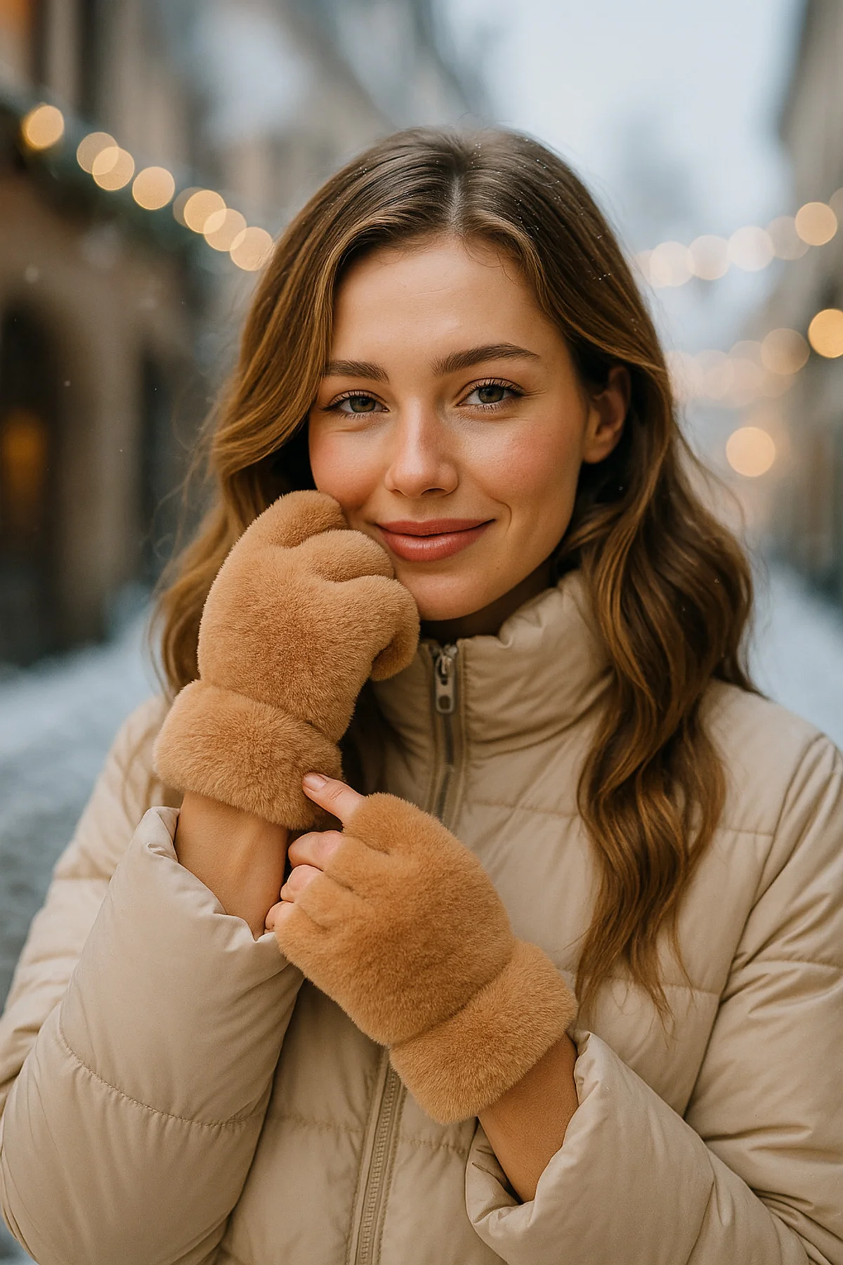 Kadın Camel Kesik Peluş Eldiven ELD33 - Luminos Butik Görsel 5