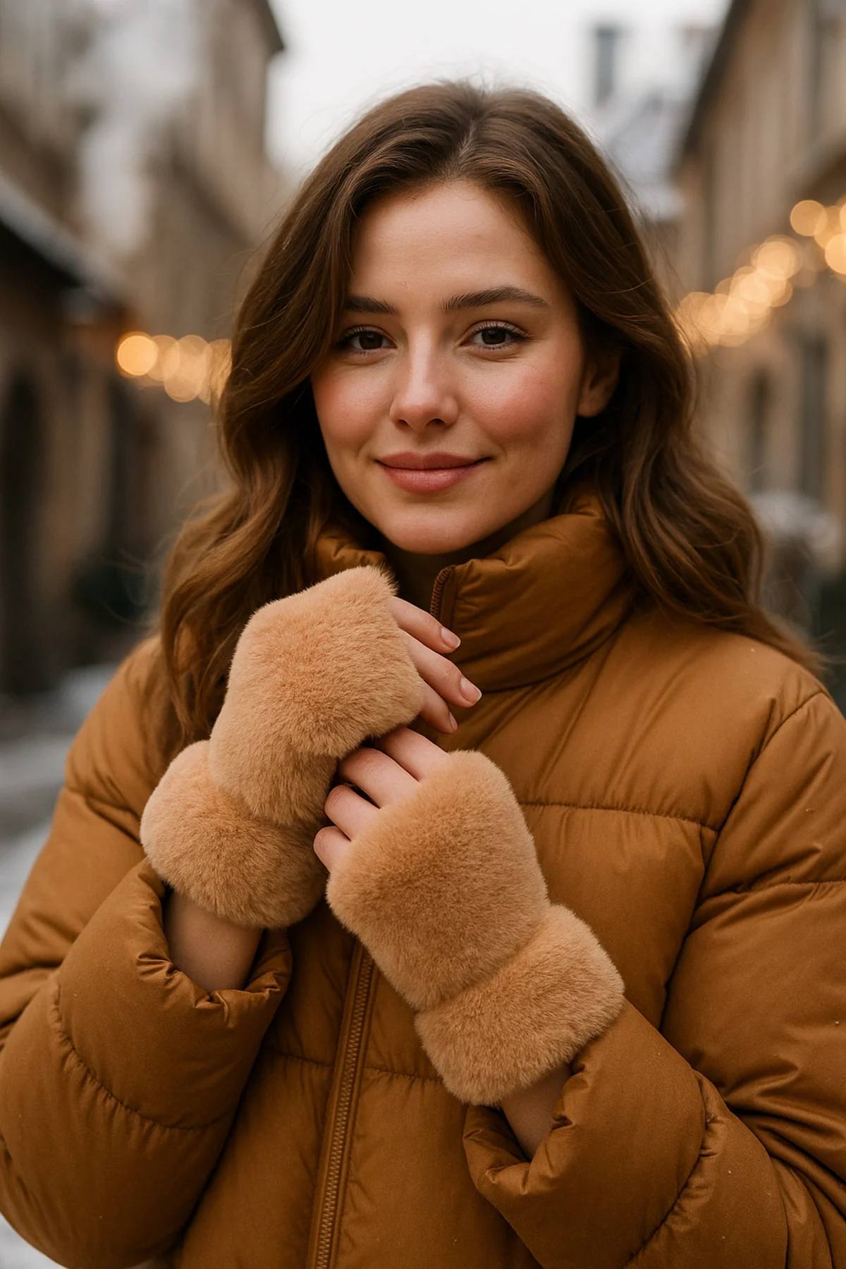 Kadın Camel Kesik Peluş Eldiven ELD33 - Luminos Butik Görsel 2