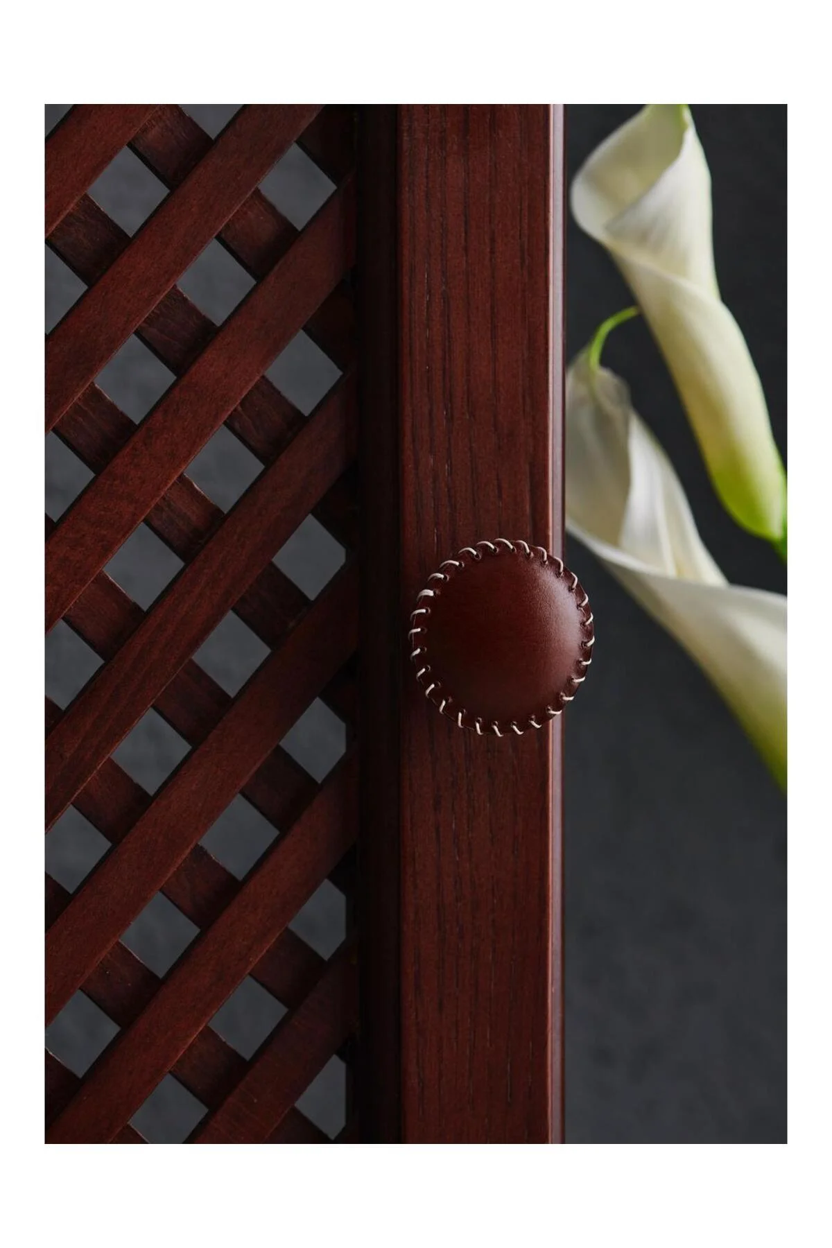 Lüks Deri Kulp - Yuvarlak Kahverengi Dikişli Mobilya Dolap Kapı Kulp - gardin leather Görsel 5
