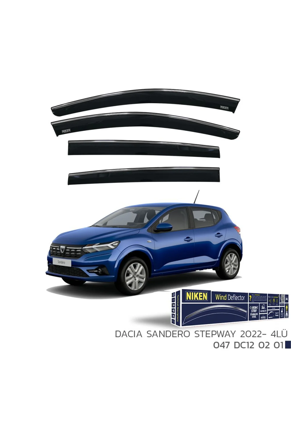 Dacia Sandero Stepway 2022 ve Sonrası Kromlu Cam Rüzgarlığı - Niken Görsel 2