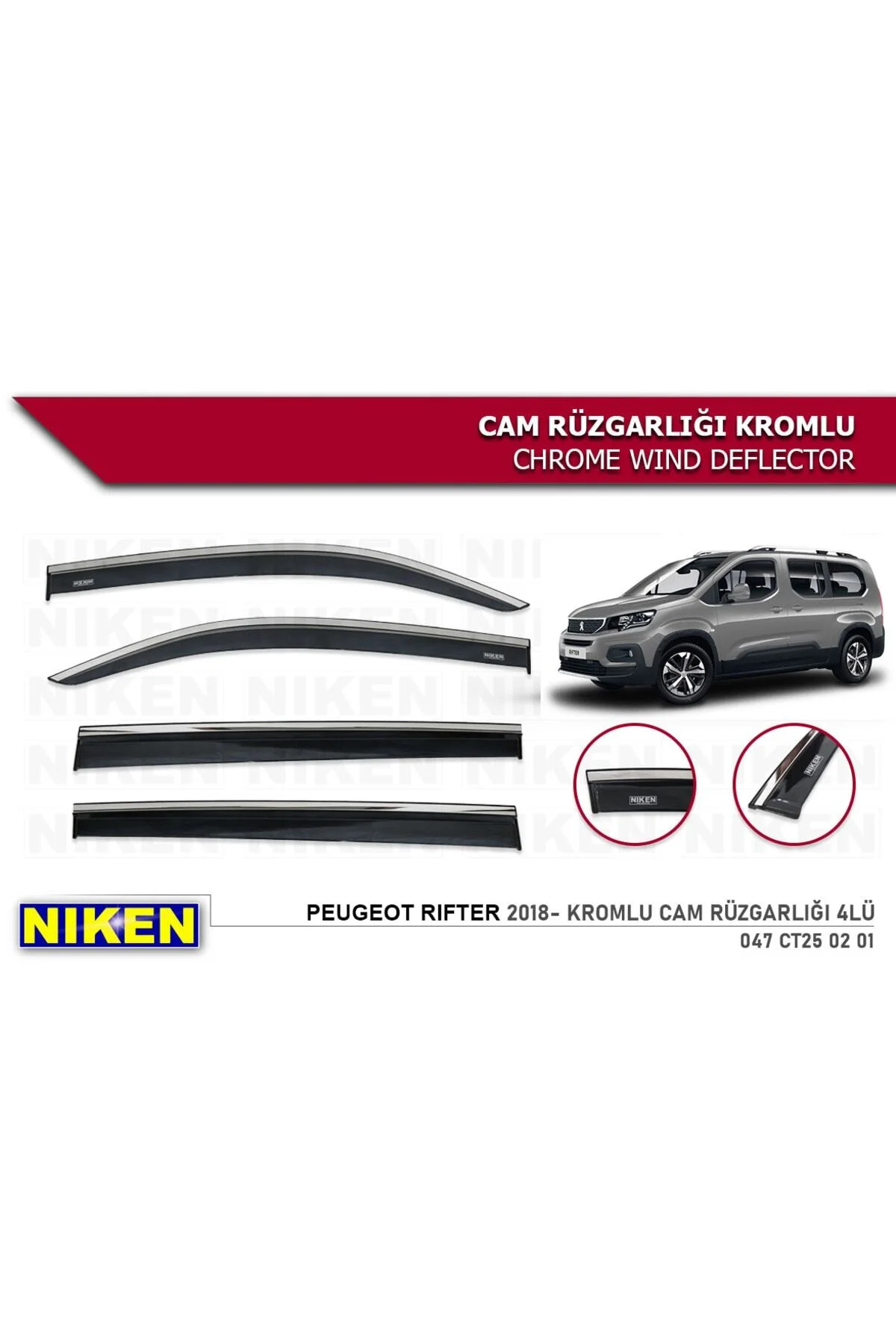 Peugeot Rifter 2017-2019 Kromlu Cam Rüzgarlığı