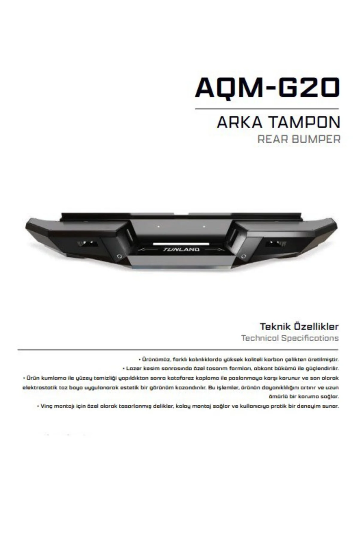 Foton Tunland V9 Model Uyumlu Arka Tampon G20 - AQM4WD Görsel 2
