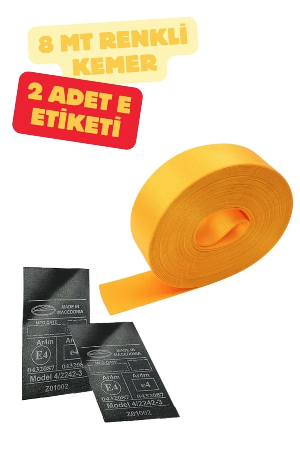 Sarı Renk Emniyet Kemeri 8mt. (Etiket Hediyeli)