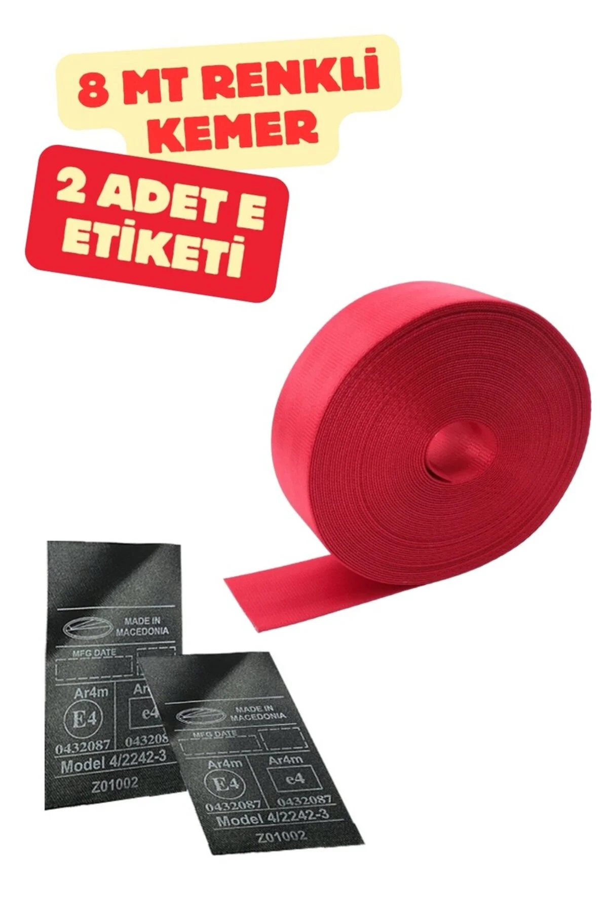 Kırmızı Renk Emniyet Kemeri 8mt. (Etiket Hediyeli)