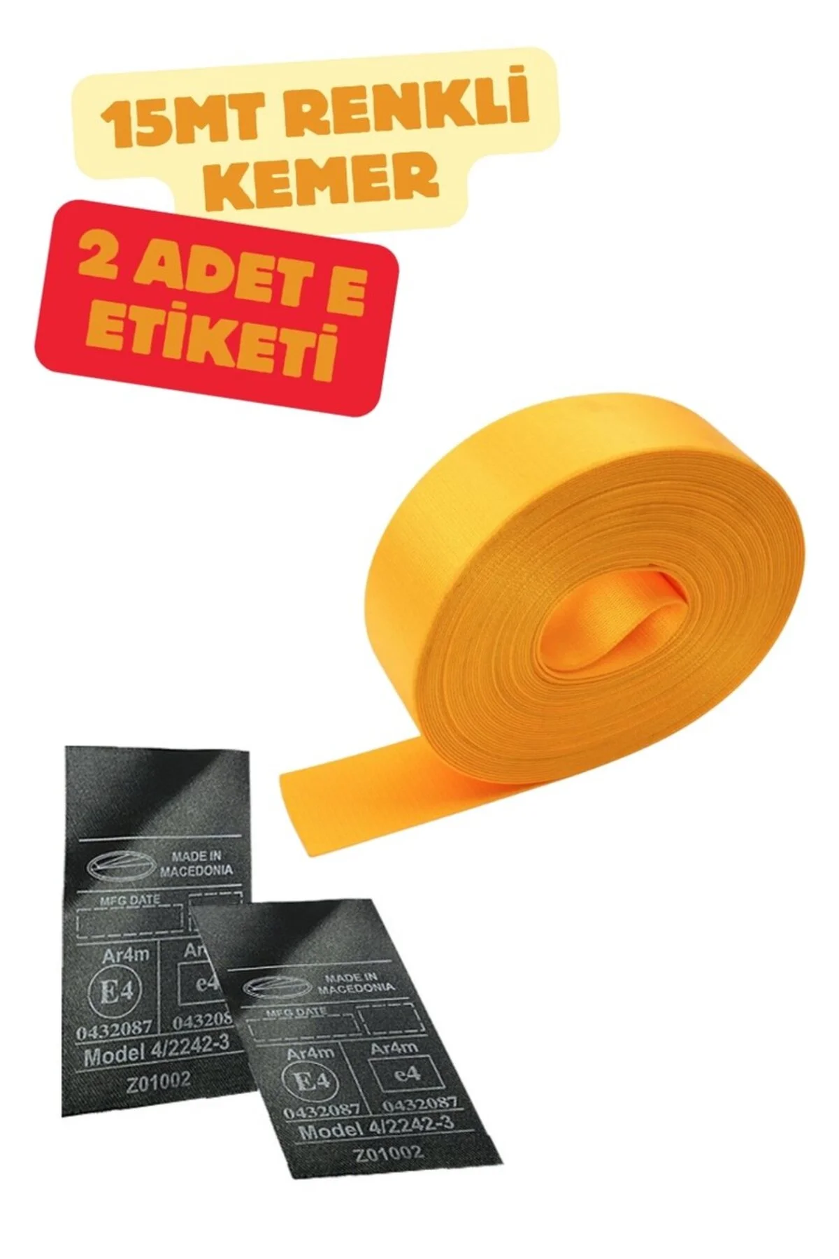 Sarı Renk Emniyet Kemeri 15mt. (Etiket Hediyeli)