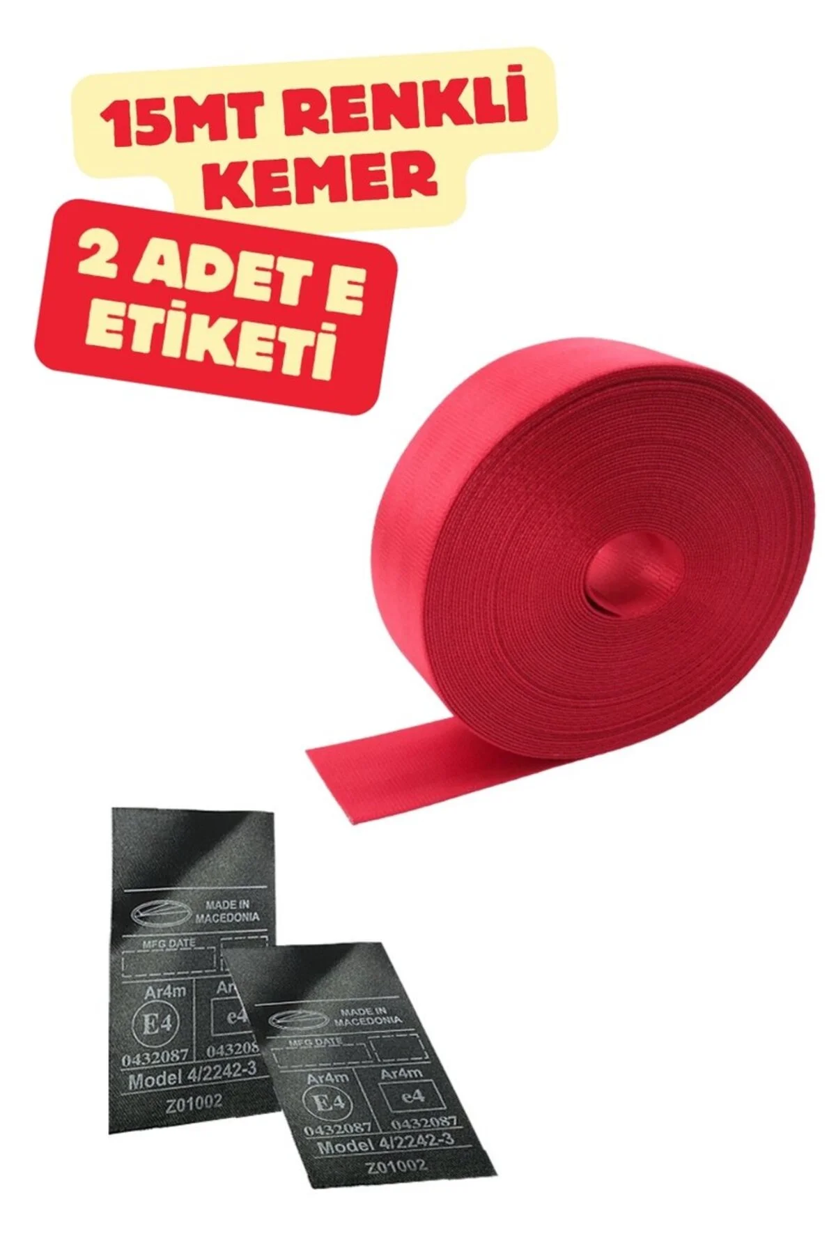 Kırmızı Renk Emniyet Kemeri 15mt. (Etiket Hediyeli)