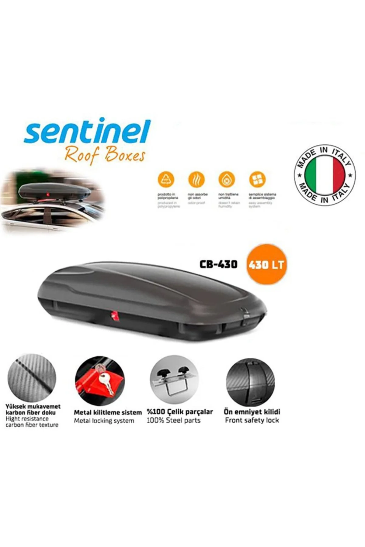 Araç Üstü Port Bagaj 430lt. Karbon-Siyah - Sentinel Görsel 2
