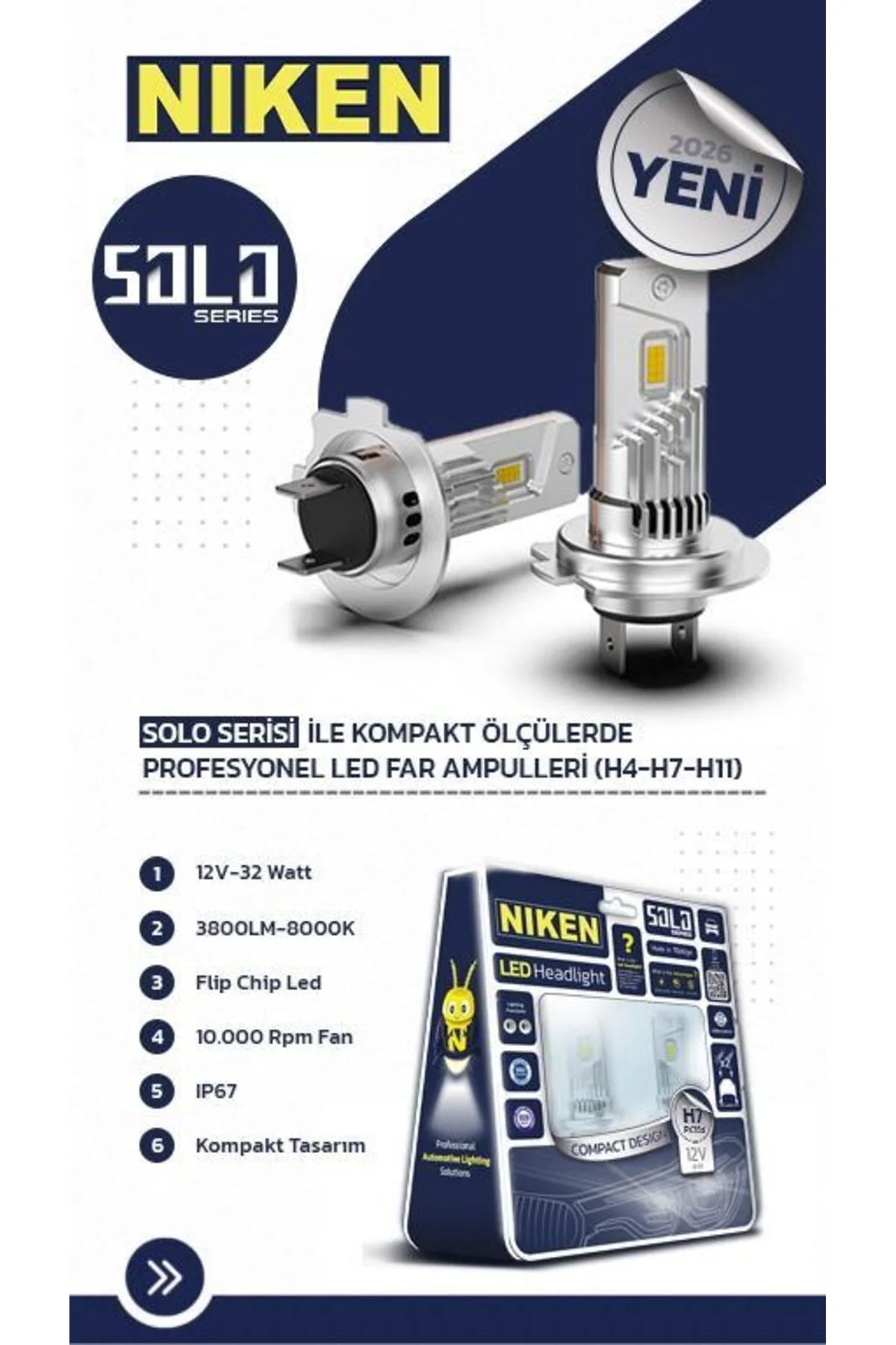 Led Xenon Solo Serisi H7 Led 12V (Takım Olarak) - Niken Görsel 2