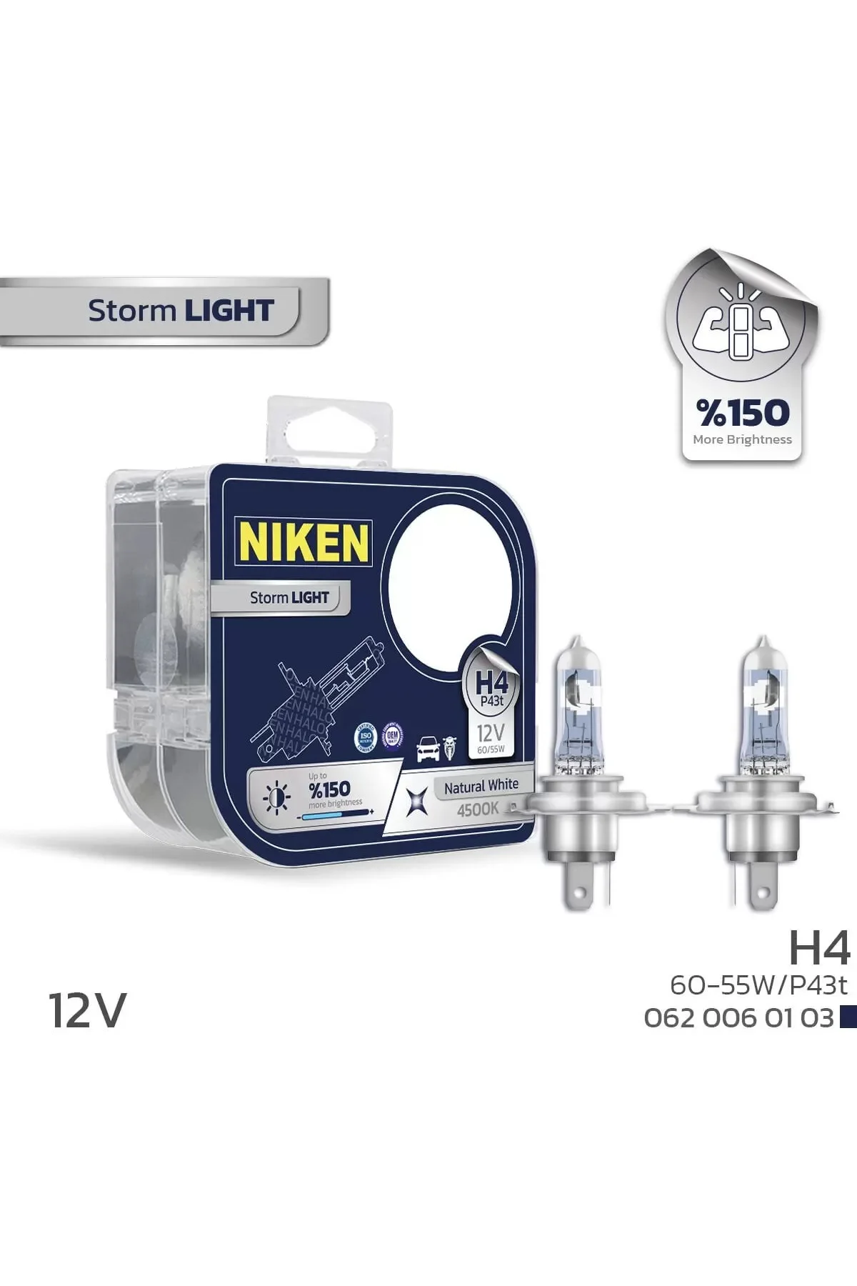 H4 12V 60/55W Halojen Ampul Storm Light P43t Gün Işığı