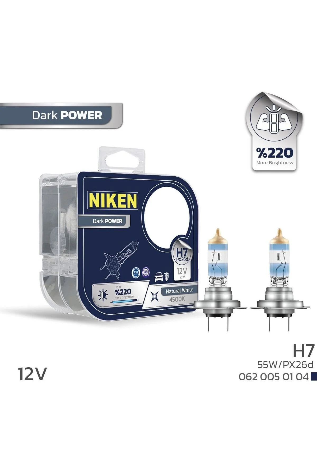 H7 12V 6055W Halojen Ampul Dark Power PX26d Gün Işığı