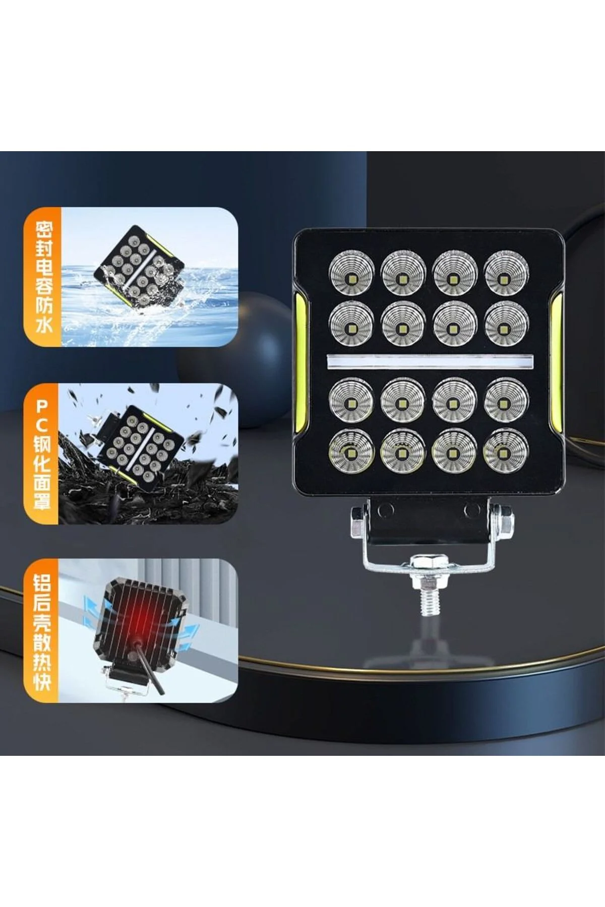 Off-Road Sis Lambası 10,5 x 3,5 x 12cm Kare Beyaz-Amber 35w 12-80v (Adet Olarak) - Space Görsel 2