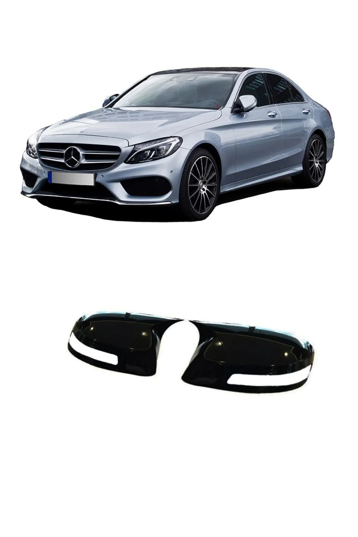 Mercedes C Serisi W205 2014-2020 Arası Araca Özel Yarasa Ayna Kapağı Parlak Siyah