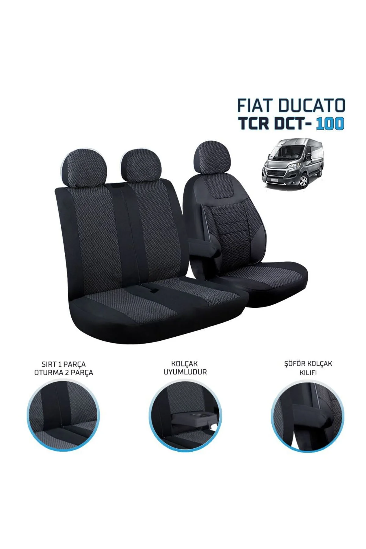 Fiat Ducato 2+1 Ön Koltuk Kılıf Seti Siyah - crt Görsel 4