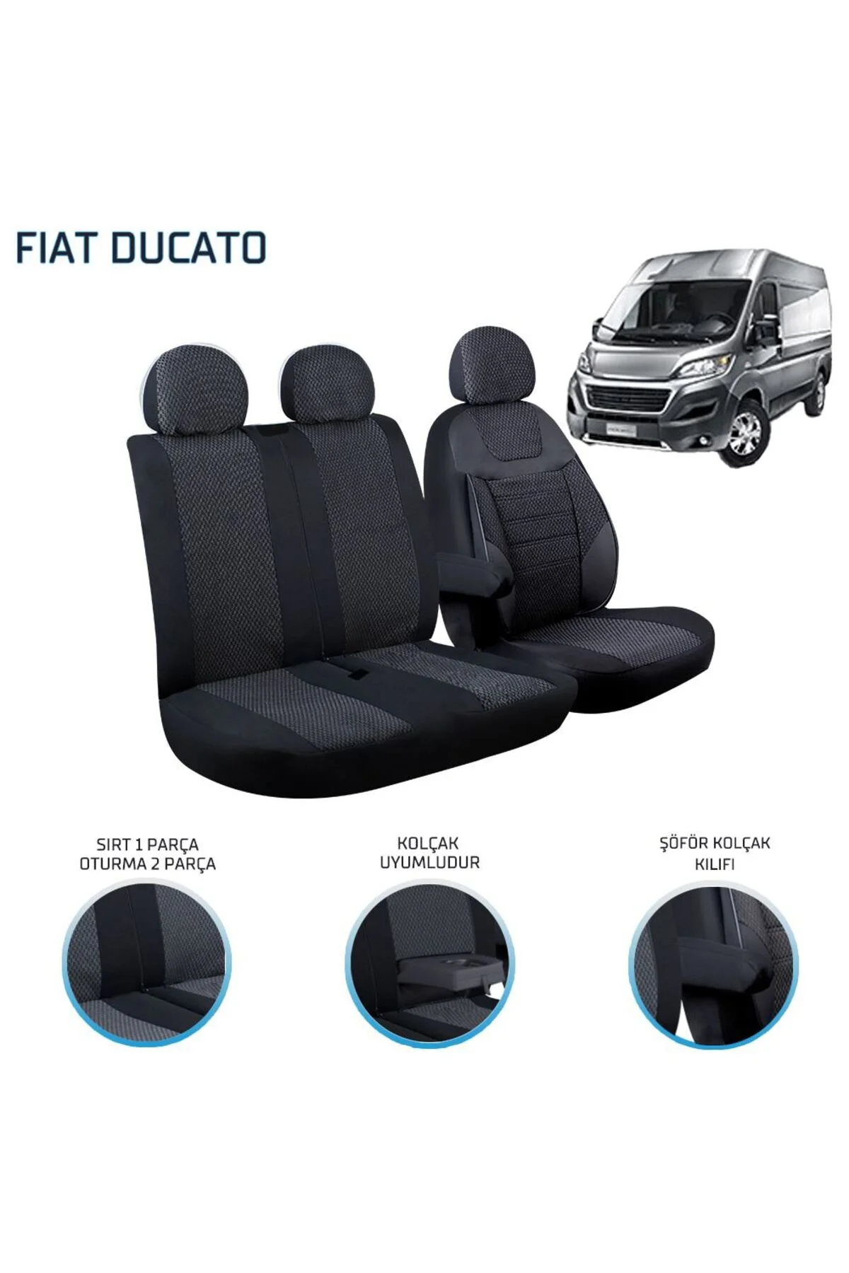 Fiat Ducato 2+1 Ön Koltuk Kılıf Seti Siyah - crt Görsel 2