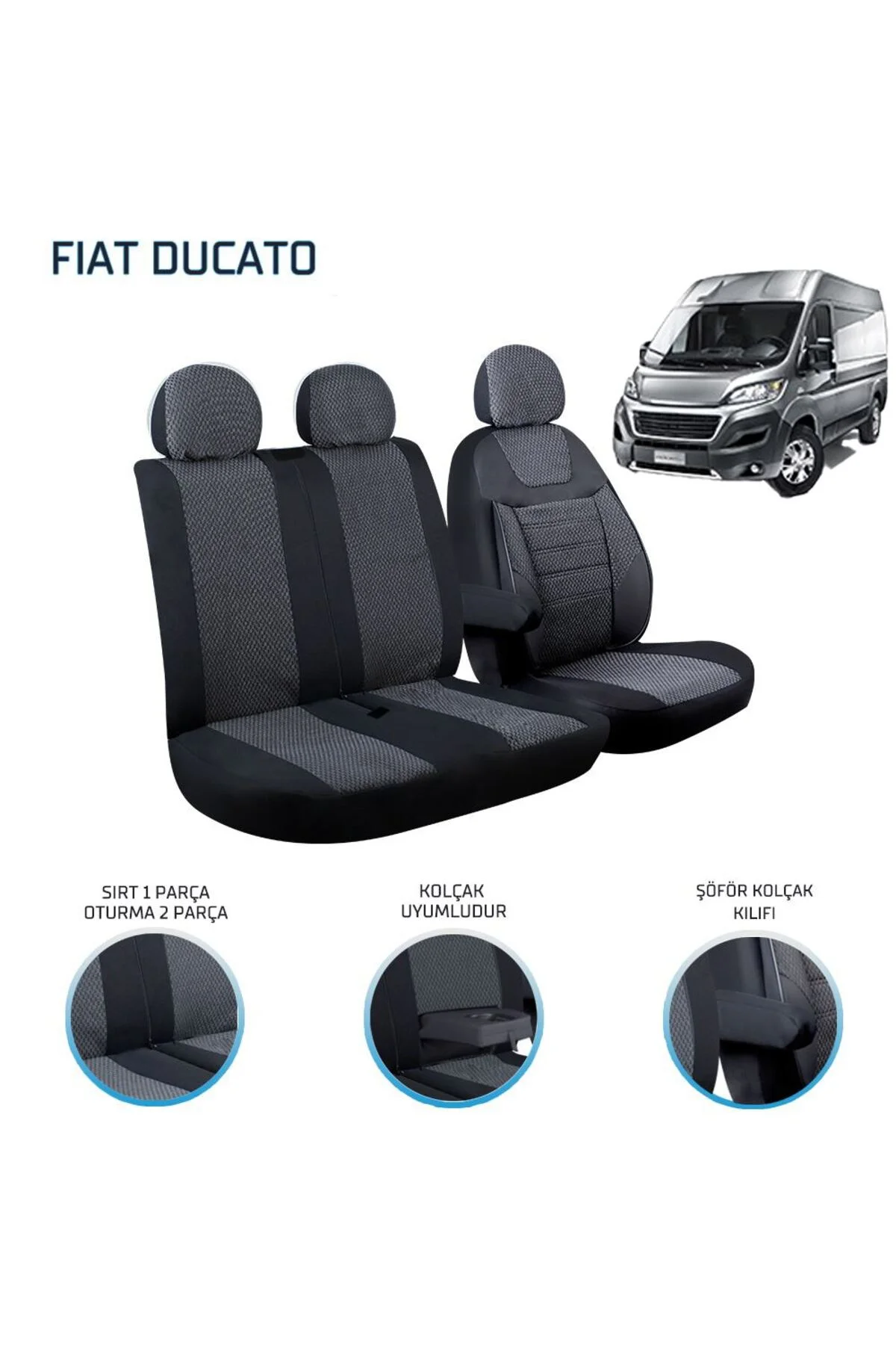 Fiat Ducato 2+1 Ön Koltuk Kılıf Seti Füme - crt Görsel 4