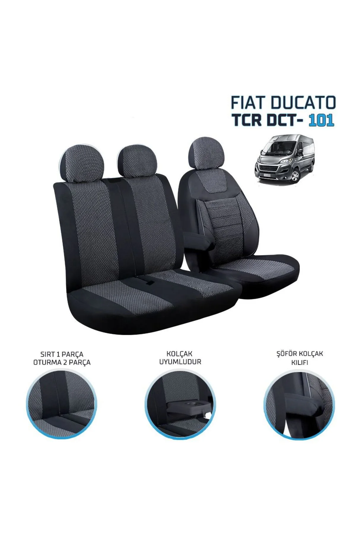 Fiat Ducato 2+1 Ön Koltuk Kılıf Seti Füme - crt Görsel 2