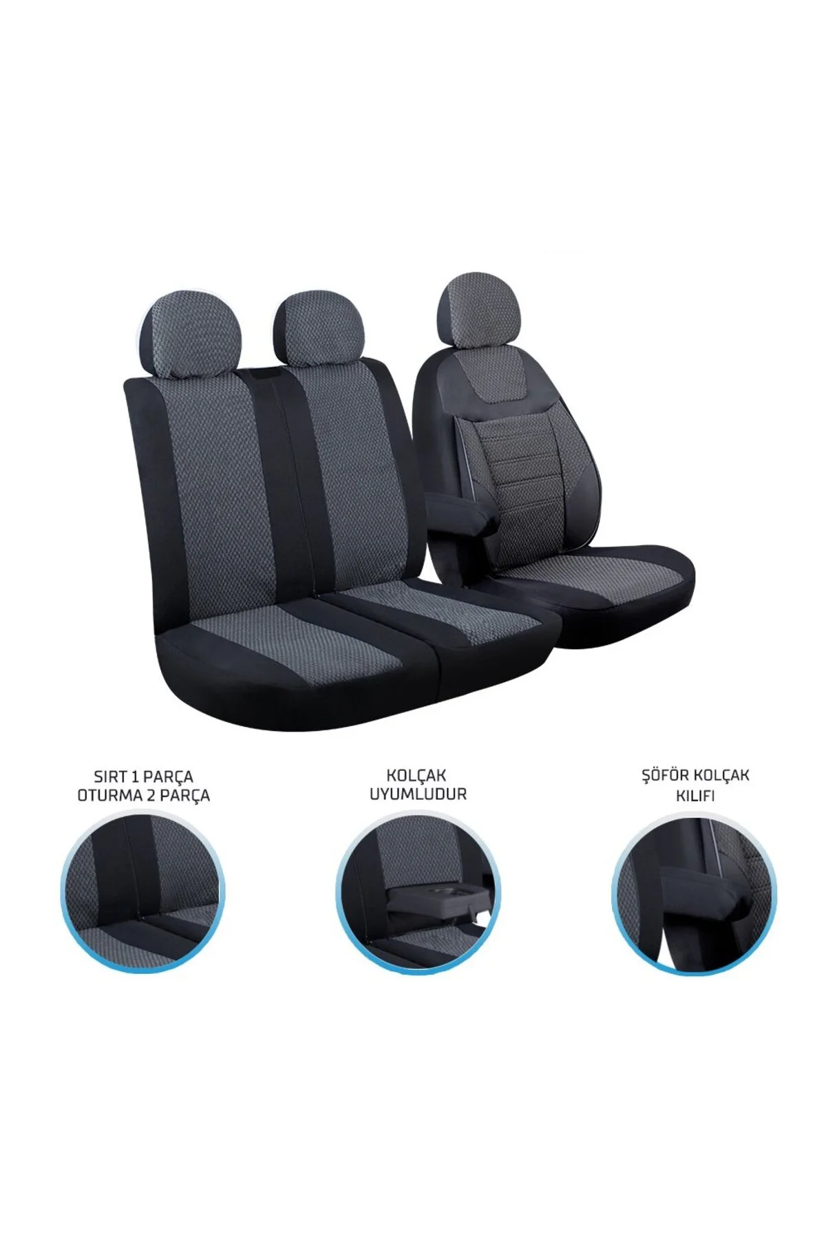 Ford Transit 2013 ve Sonrası 2+1 Ön Koltuk Kılıf Seti Füme - crt Görsel 2