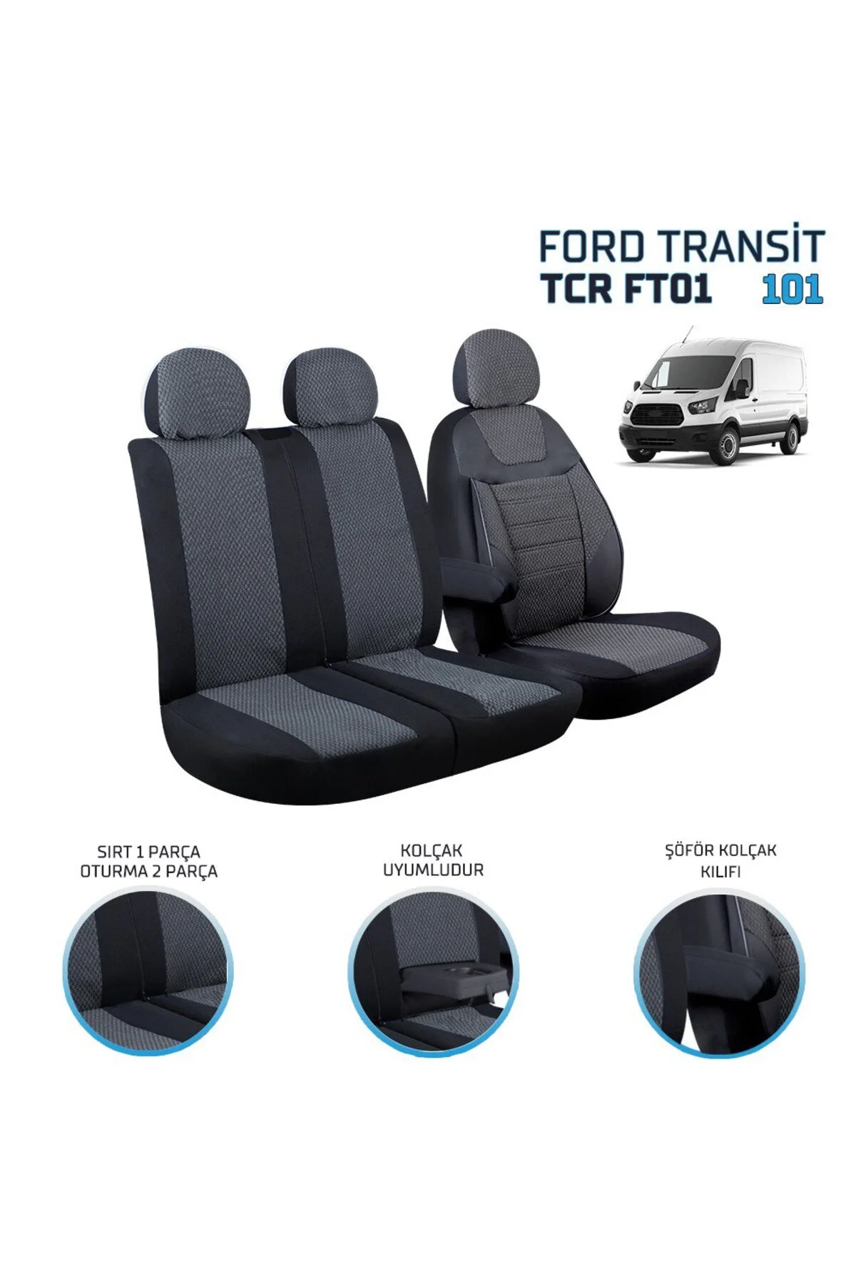 Ford Transit 2013 ve Sonrası 2+1 Ön Koltuk Kılıf Seti Füme - crt Görsel 4