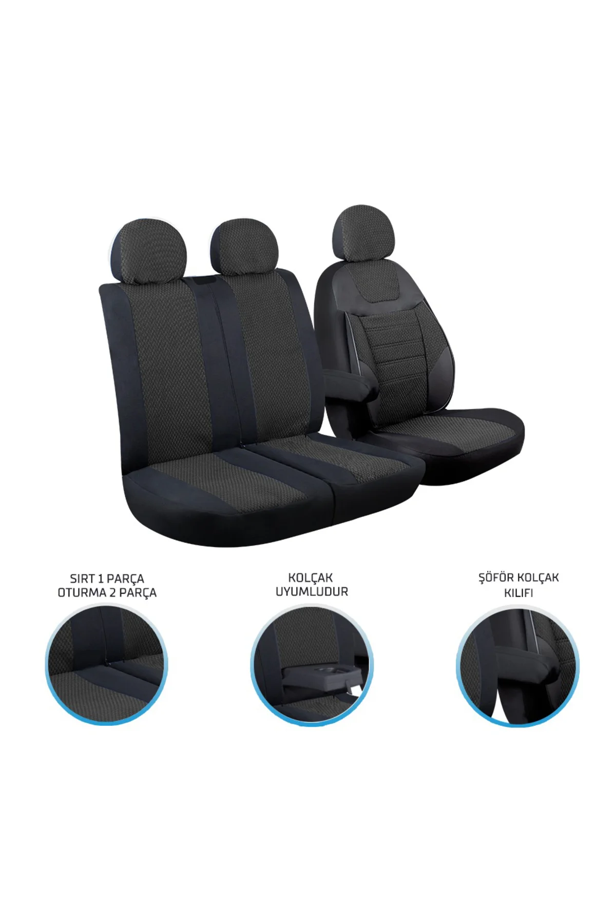 Ford Transit 2013 ve Sonrası 2+1 Ön Koltuk Kılıf Seti Siyah - crt Görsel 2