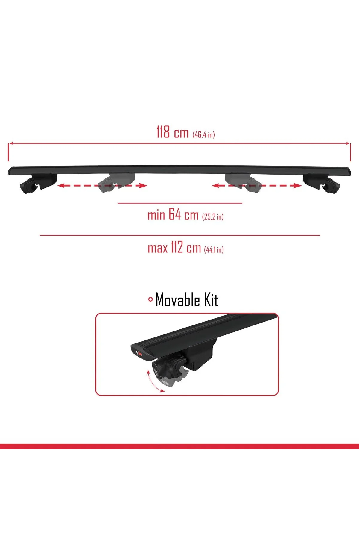 Ara Atkı Tavan Barı Hook Model 140cm Siyah (2 Adet) - apline Görsel 3