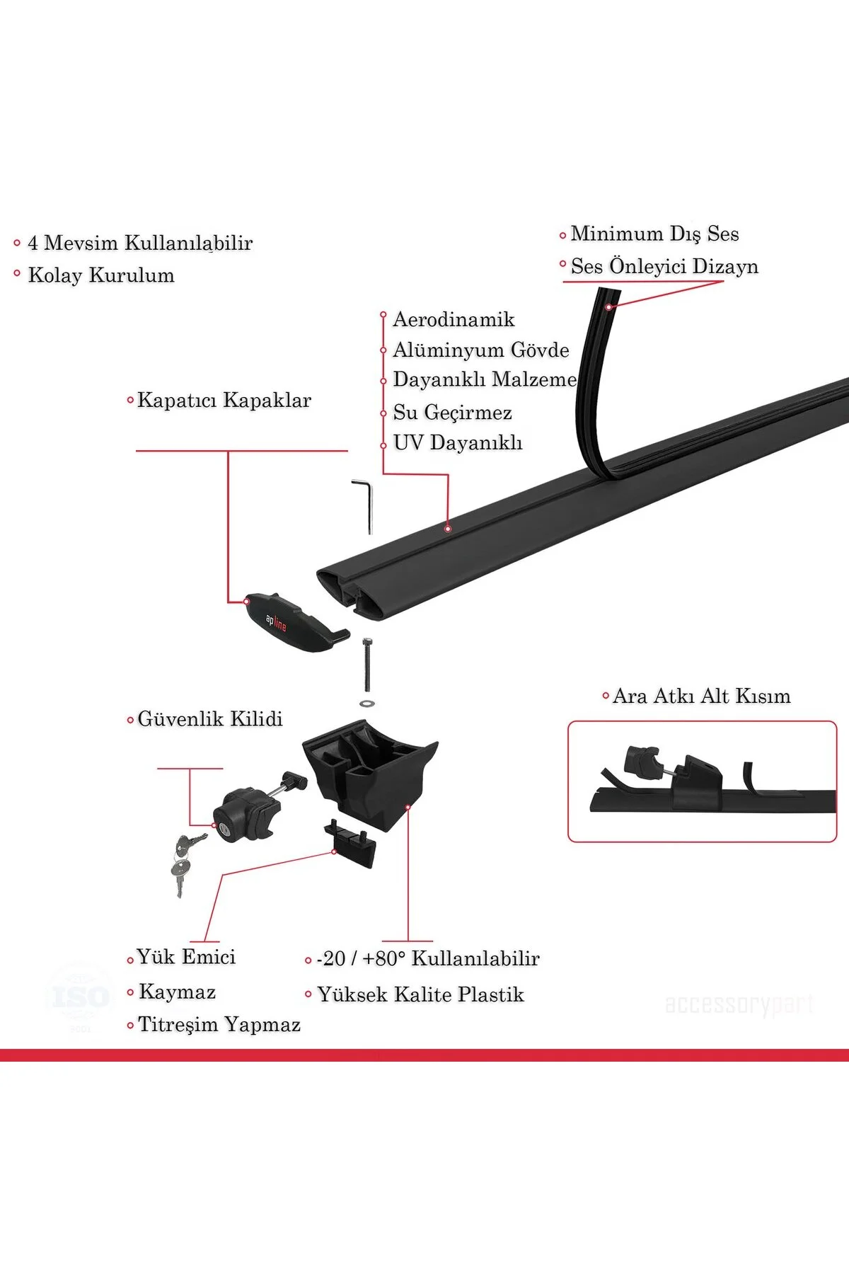Ara Atkı Tavan Barı Hook Model 118cm Siyah (2 Adet) - apline Görsel 5