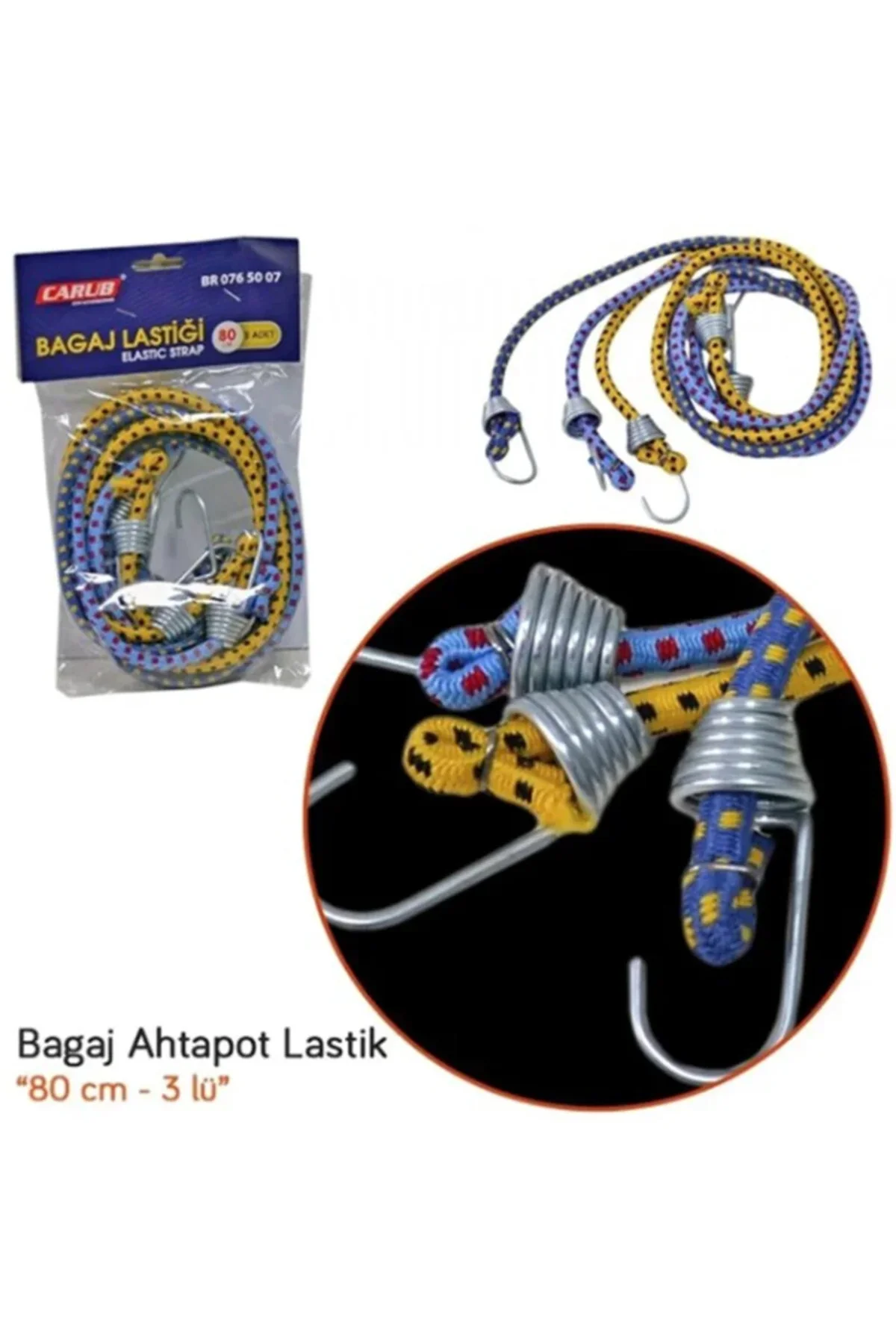 Bagaj Ahtapotu Bagaj Lastiği 3lü Set 80cm>180cm ( Kancalı ) - Carub Görsel 2